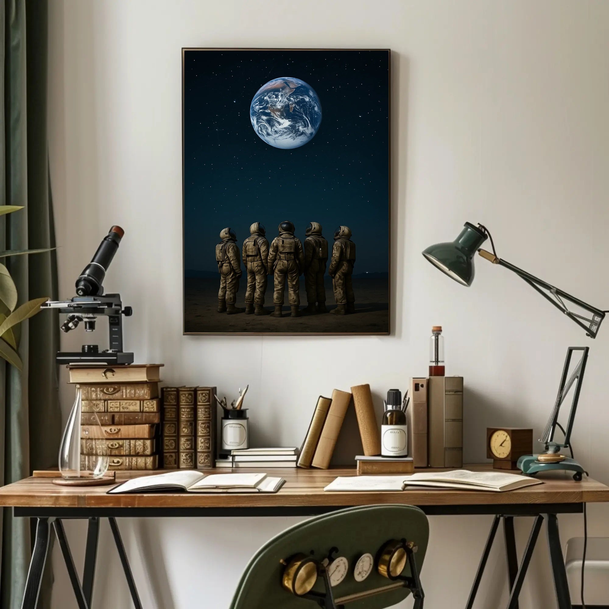 Astronauts Gaze at Earth Space or Astronomy Poster PosterGoat