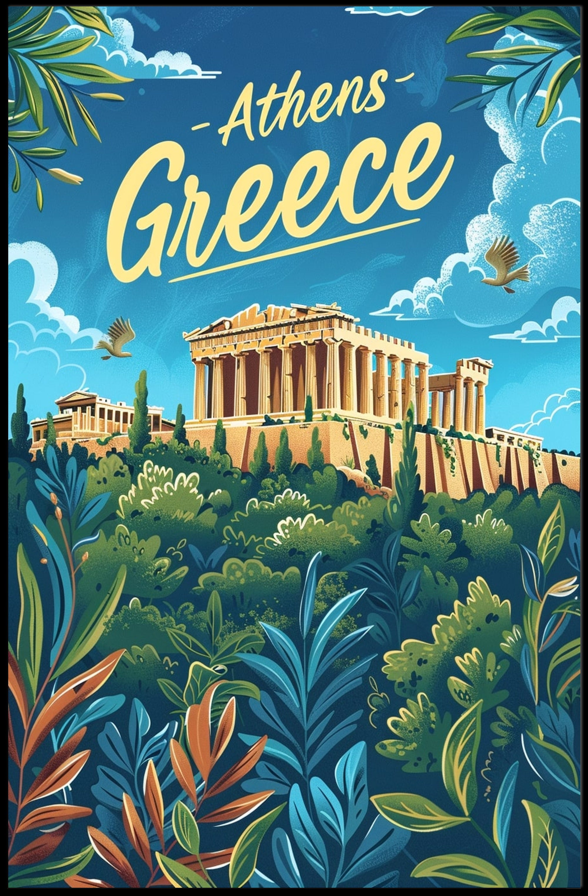 Athens Parthenon Colorful Illustration Travel Poster PosterGoat