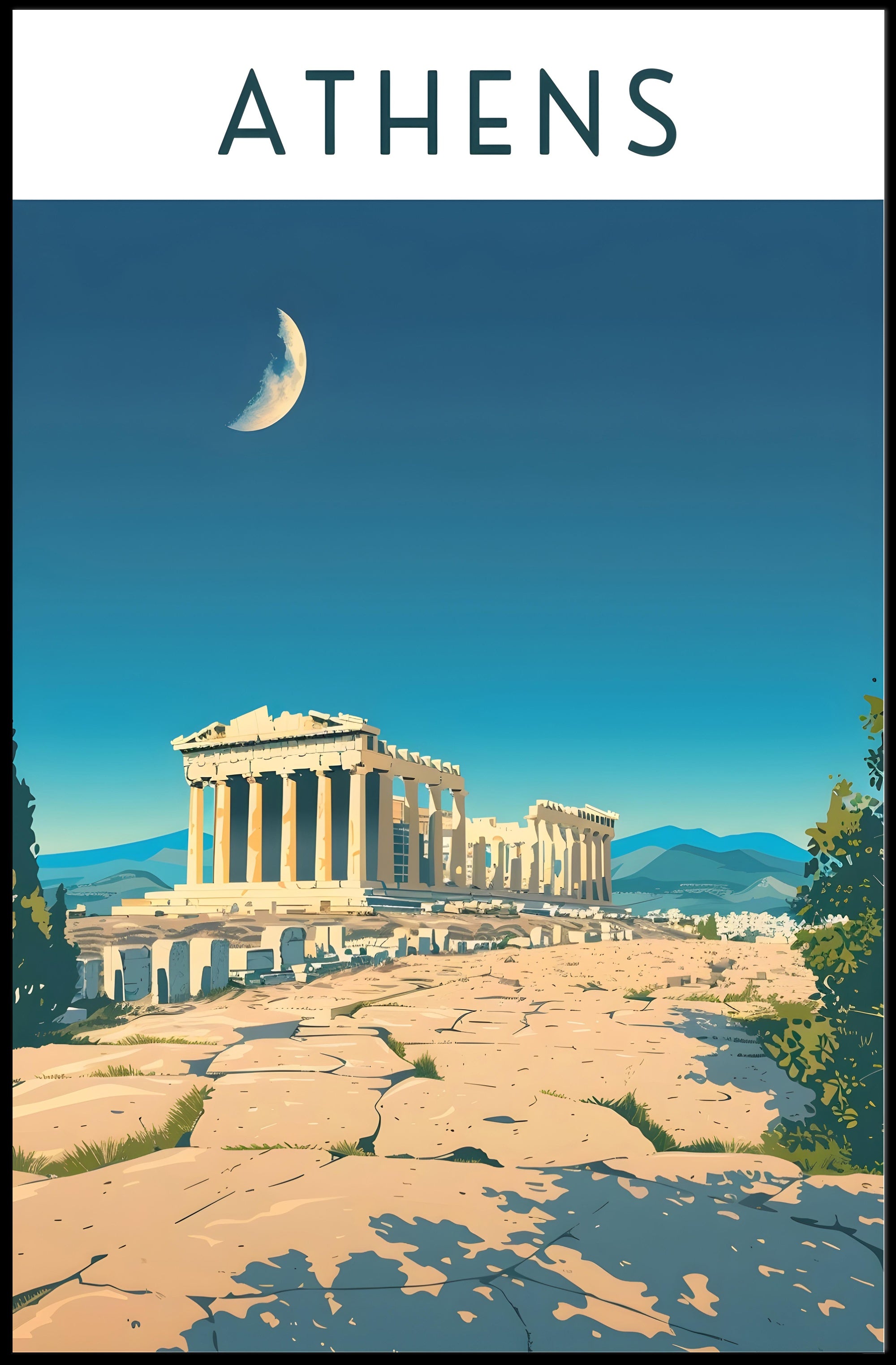 Athens Under the Moon Poster PosterGoat