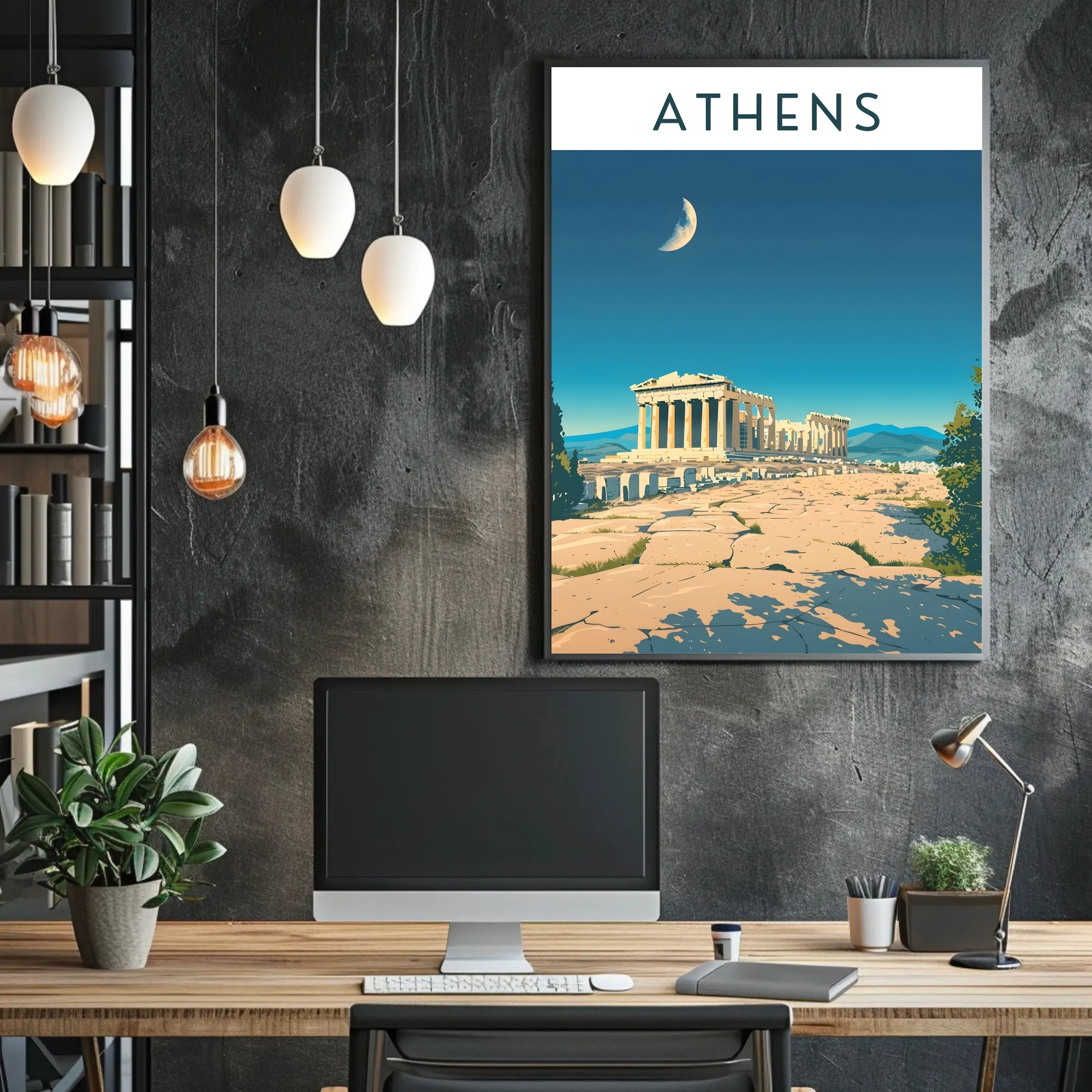 Athens Under the Moon Poster PosterGoat