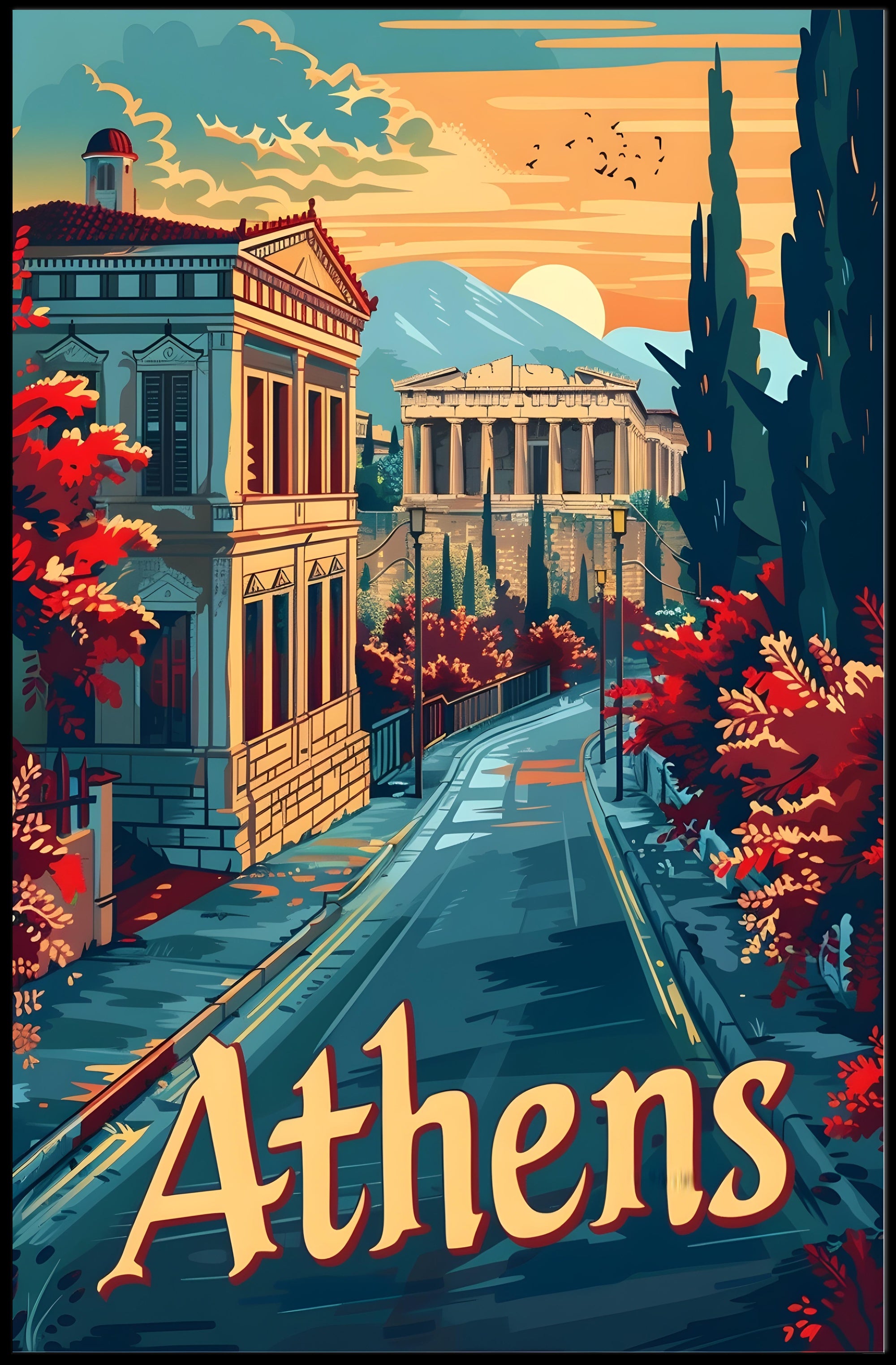 Athens at Sunset Poster PosterGoat