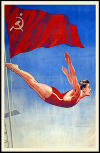Athletic Diver with Soviet Flag Propaganda Poster PosterGoat