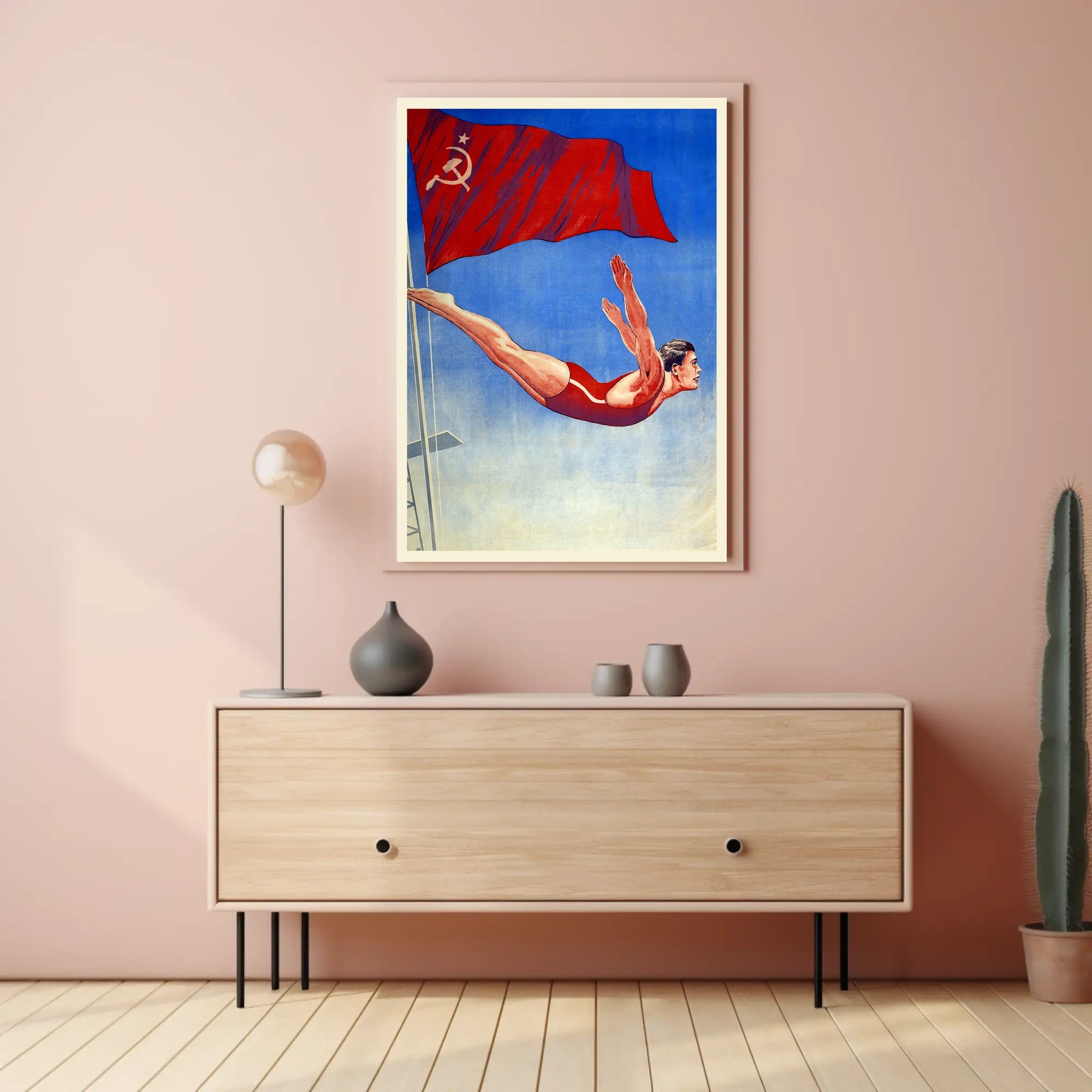 Athletic Diver with Soviet Flag Propaganda Poster PosterGoat