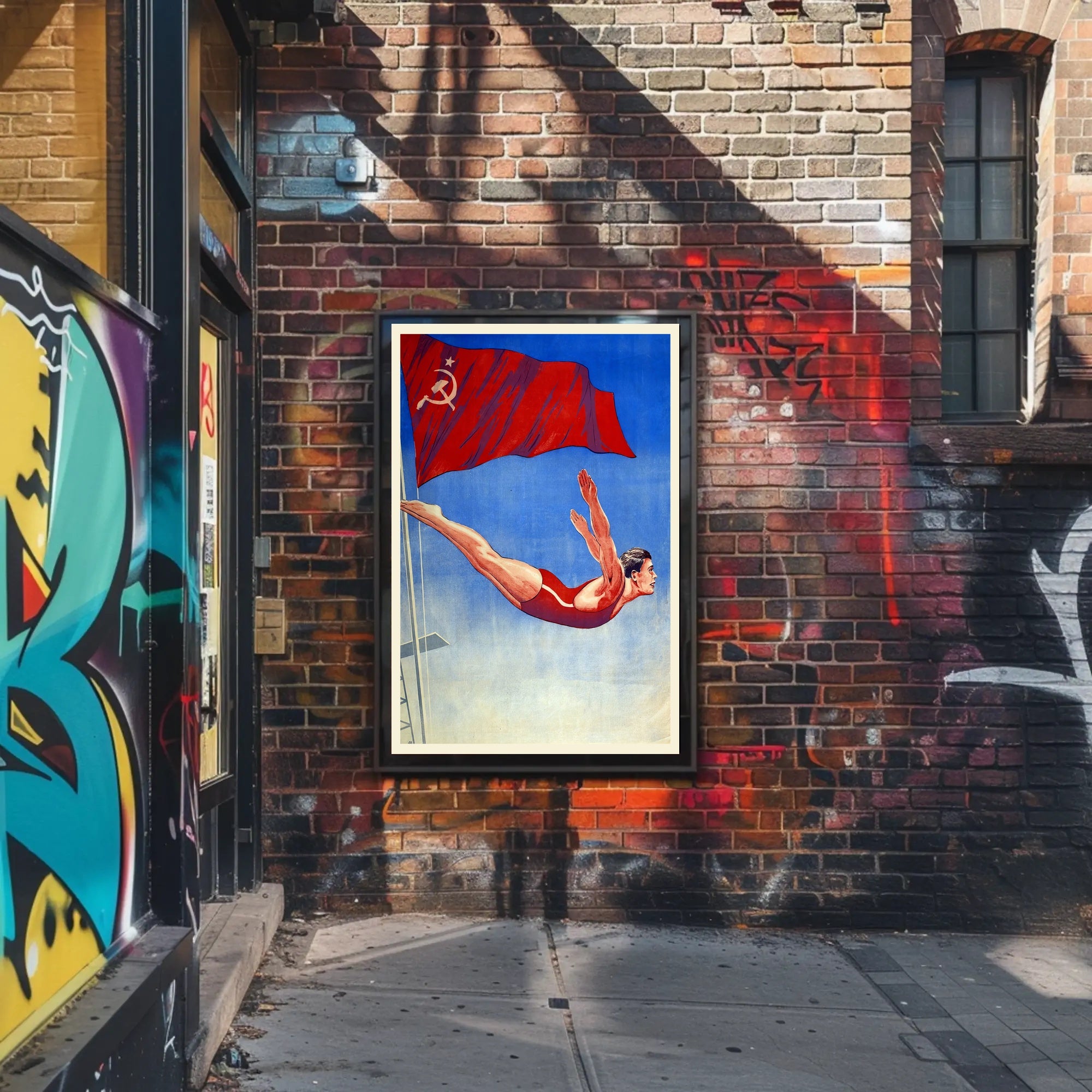 Athletic Diver with Soviet Flag Propaganda Poster PosterGoat