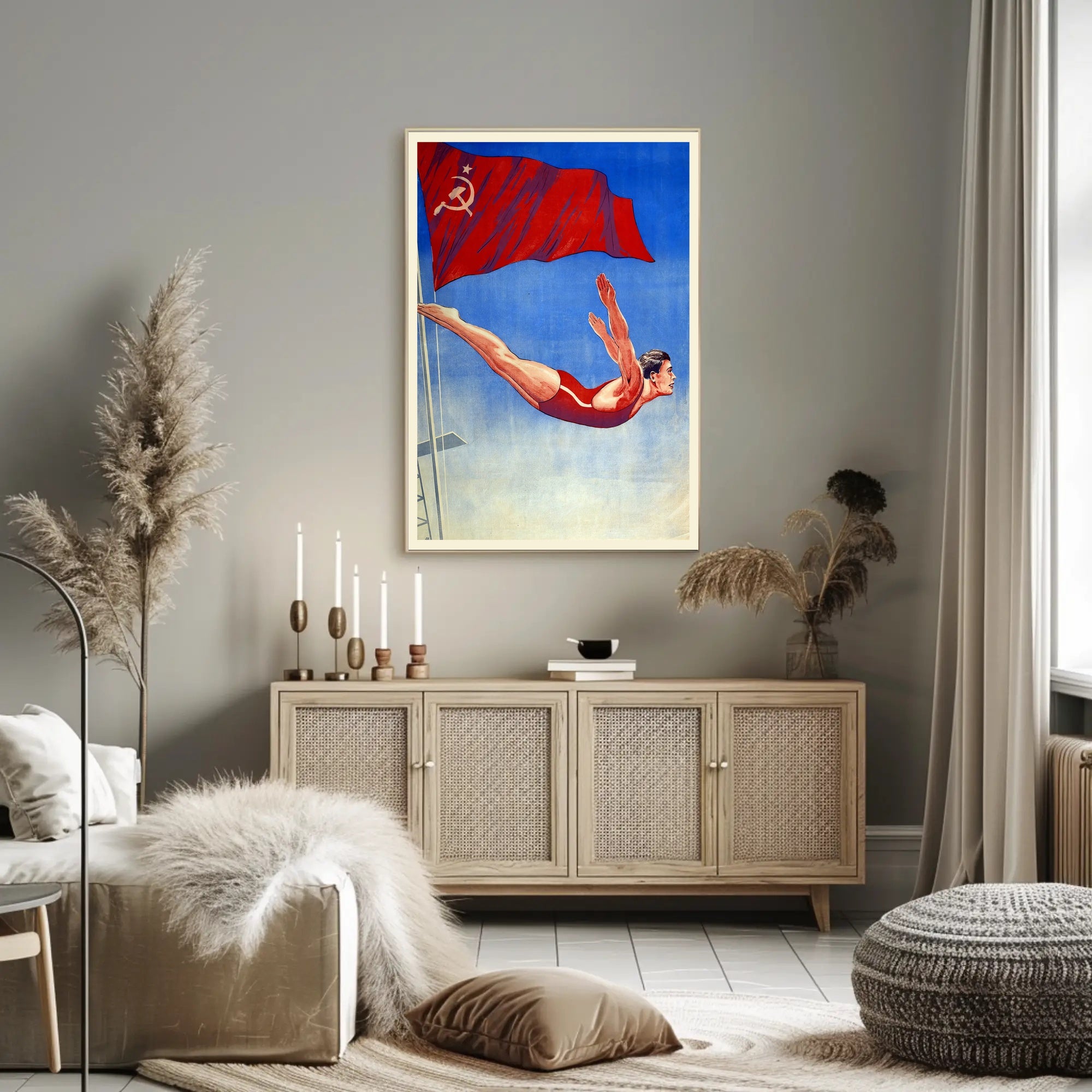 Athletic Diver with Soviet Flag Propaganda Poster PosterGoat