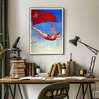 Athletic Diver with Soviet Flag Propaganda Poster PosterGoat
