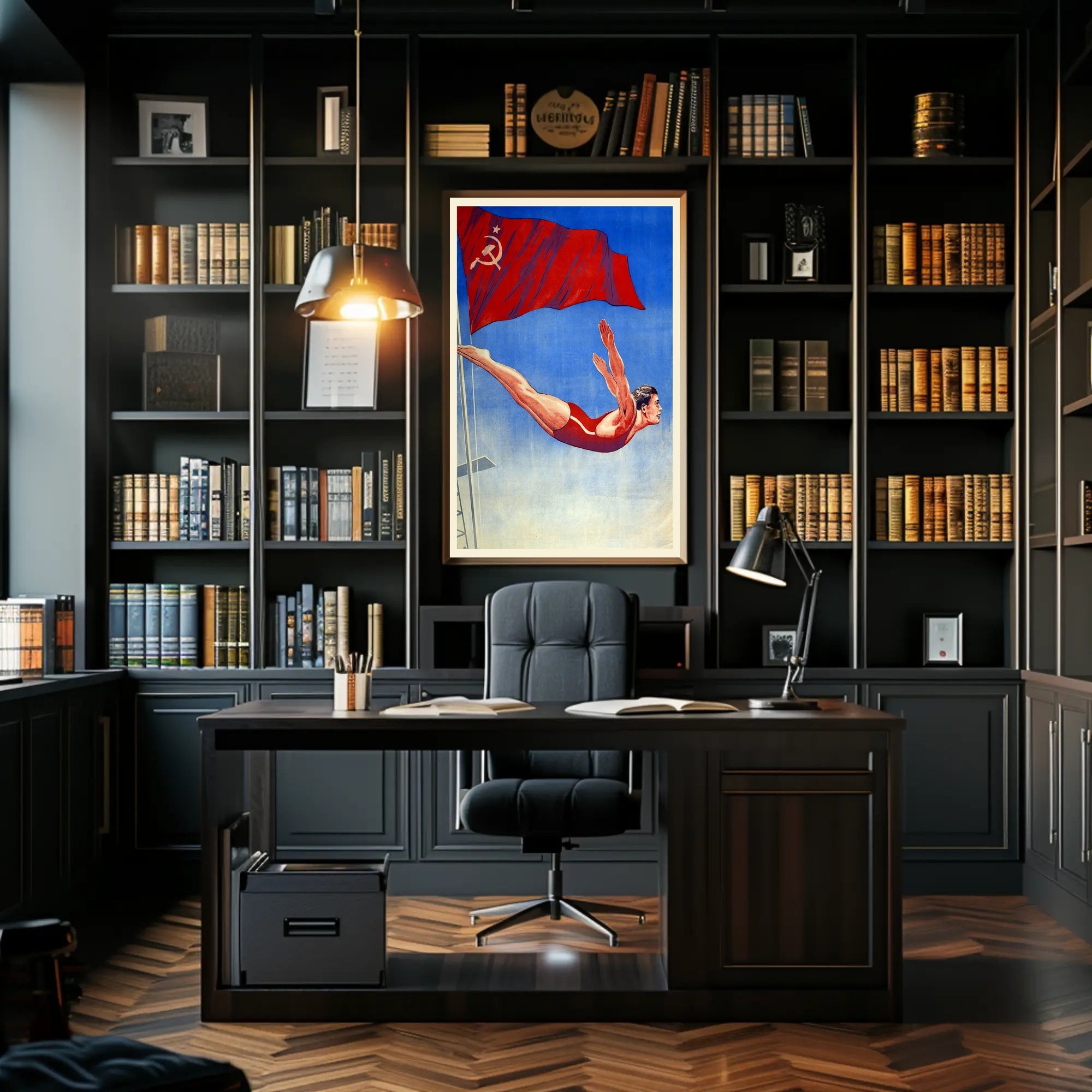 Athletic Diver with Soviet Flag Propaganda Poster PosterGoat