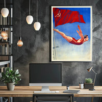 Athletic Diver with Soviet Flag Propaganda Poster PosterGoat