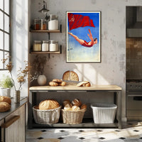 Athletic Diver with Soviet Flag Propaganda Poster PosterGoat