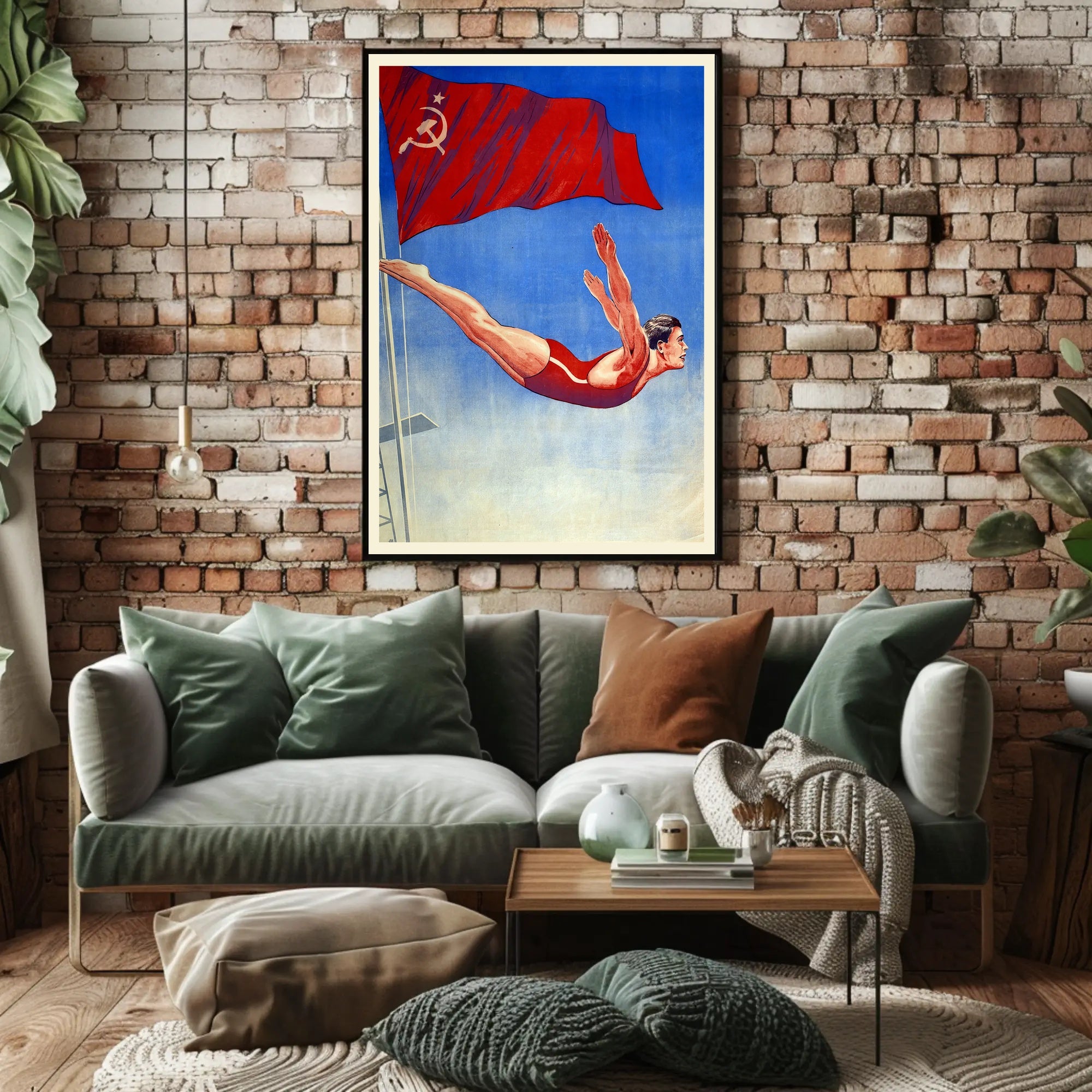 Athletic Diver with Soviet Flag Propaganda Poster PosterGoat