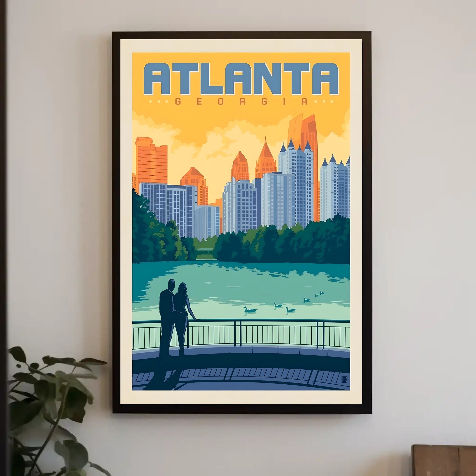 Atlanta Cityscape Silhouette in Retro Travel Poster PosterGoat