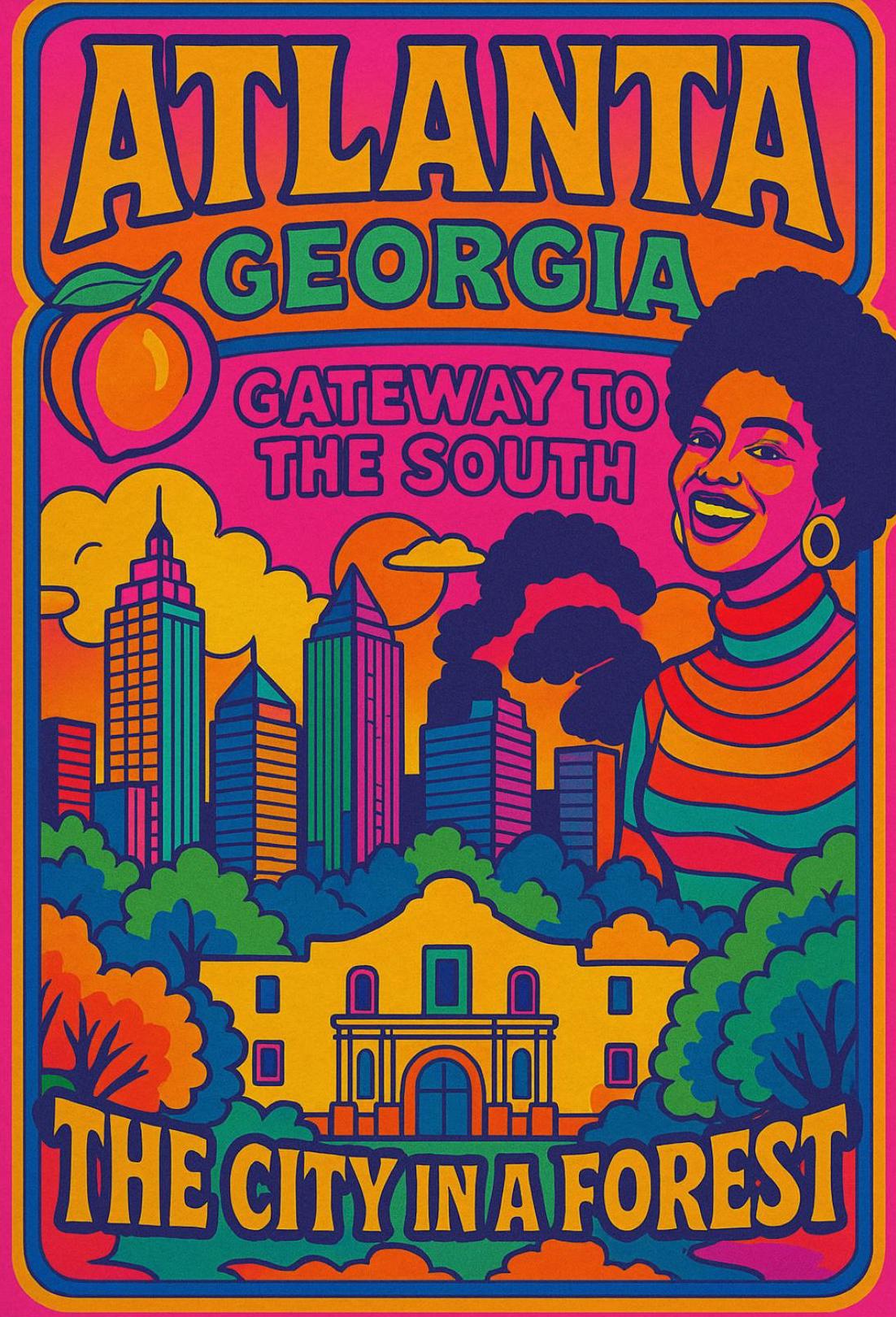 Atlanta Retro Cityscape Cultural or Heritage Poster PosterGoat