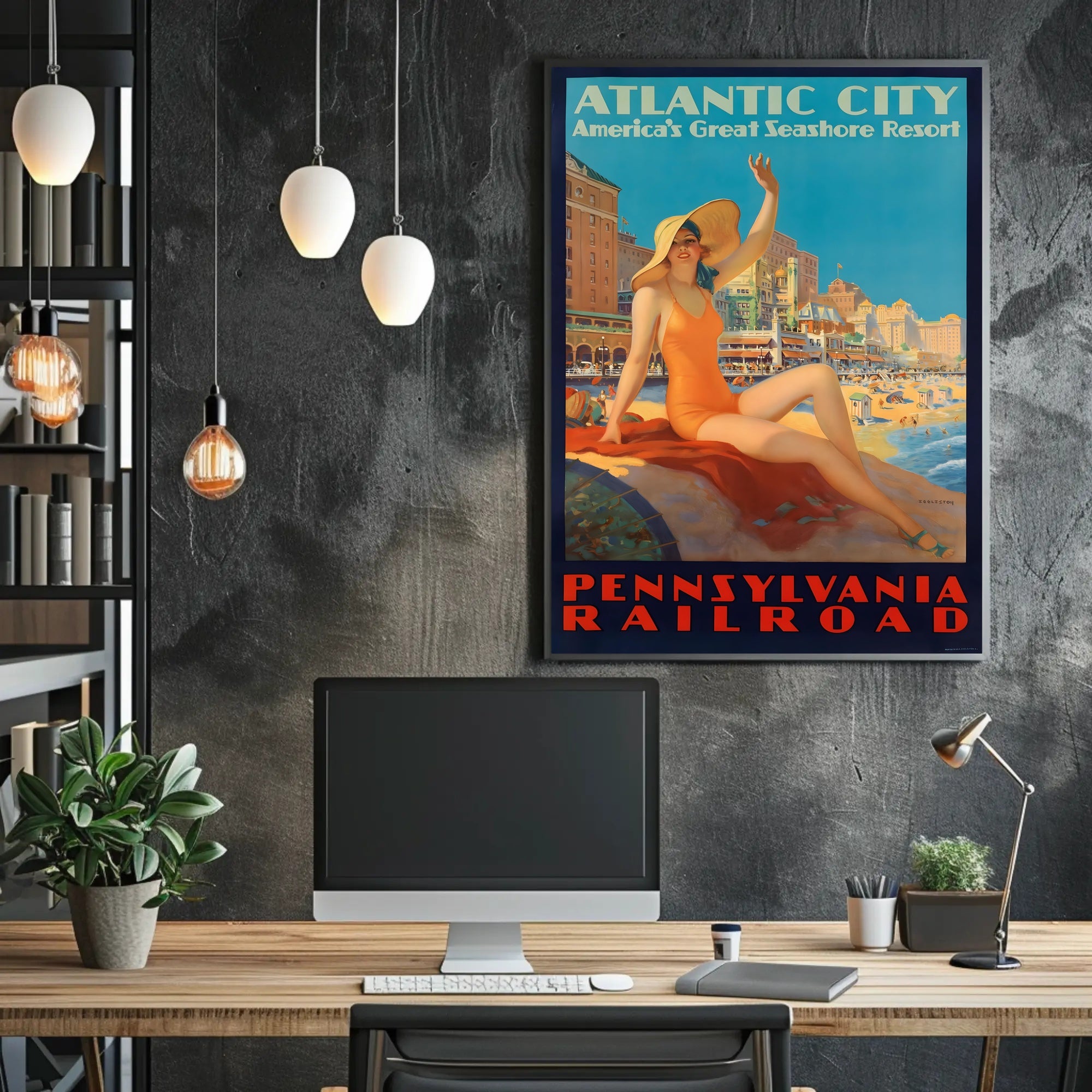Atlantic City Beach Travel Poster PosterGoat