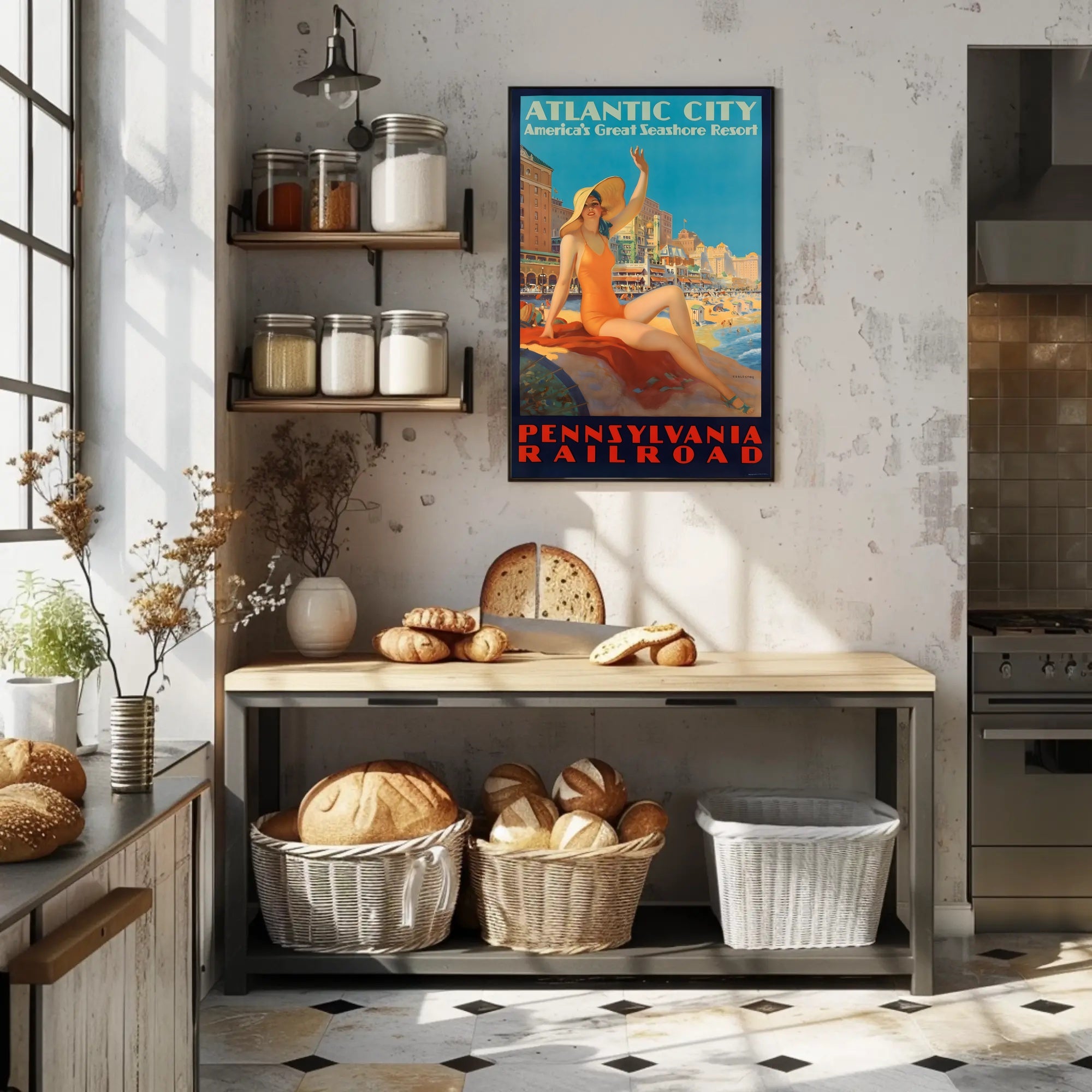 Atlantic City Beach Travel Poster PosterGoat