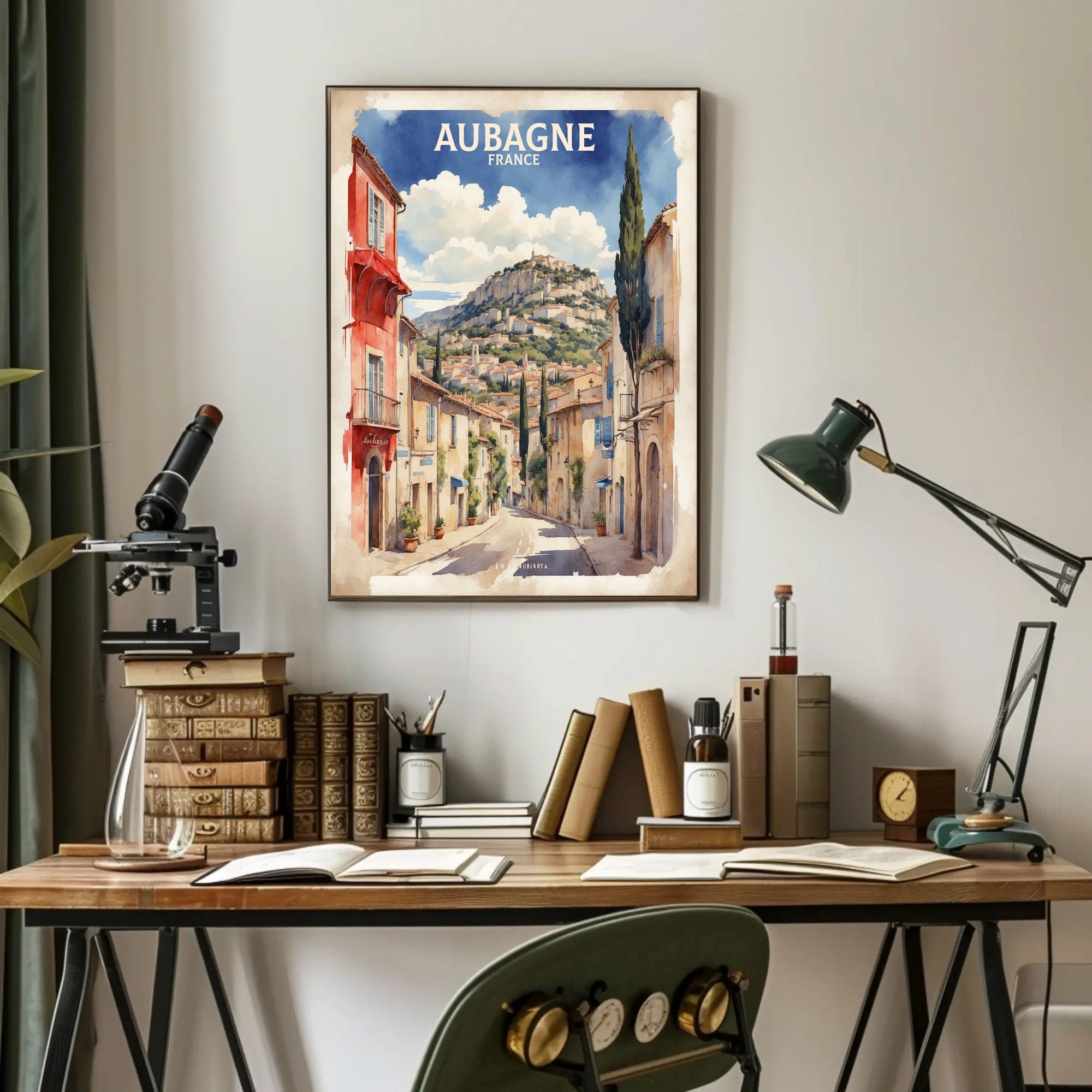 Aubagne's Charming Street Scene: A Vibrant Travel Poster PosterGoat