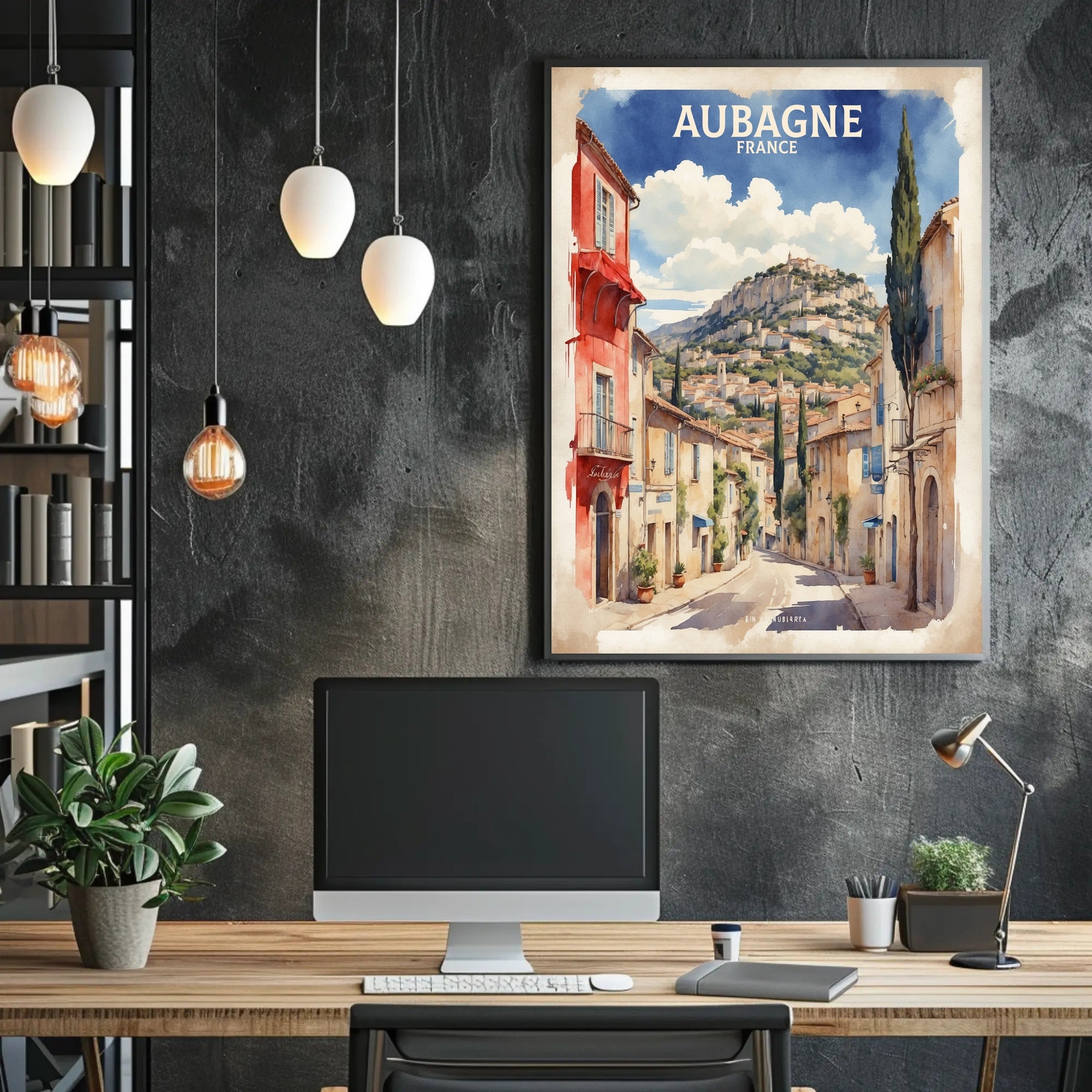 Aubagne's Charming Street Scene: A Vibrant Travel Poster PosterGoat