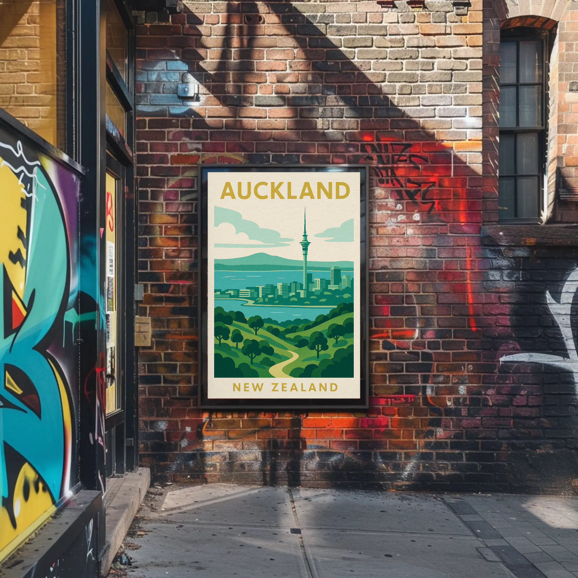 Auckland Skyline Vintage Travel Poster PosterGoat