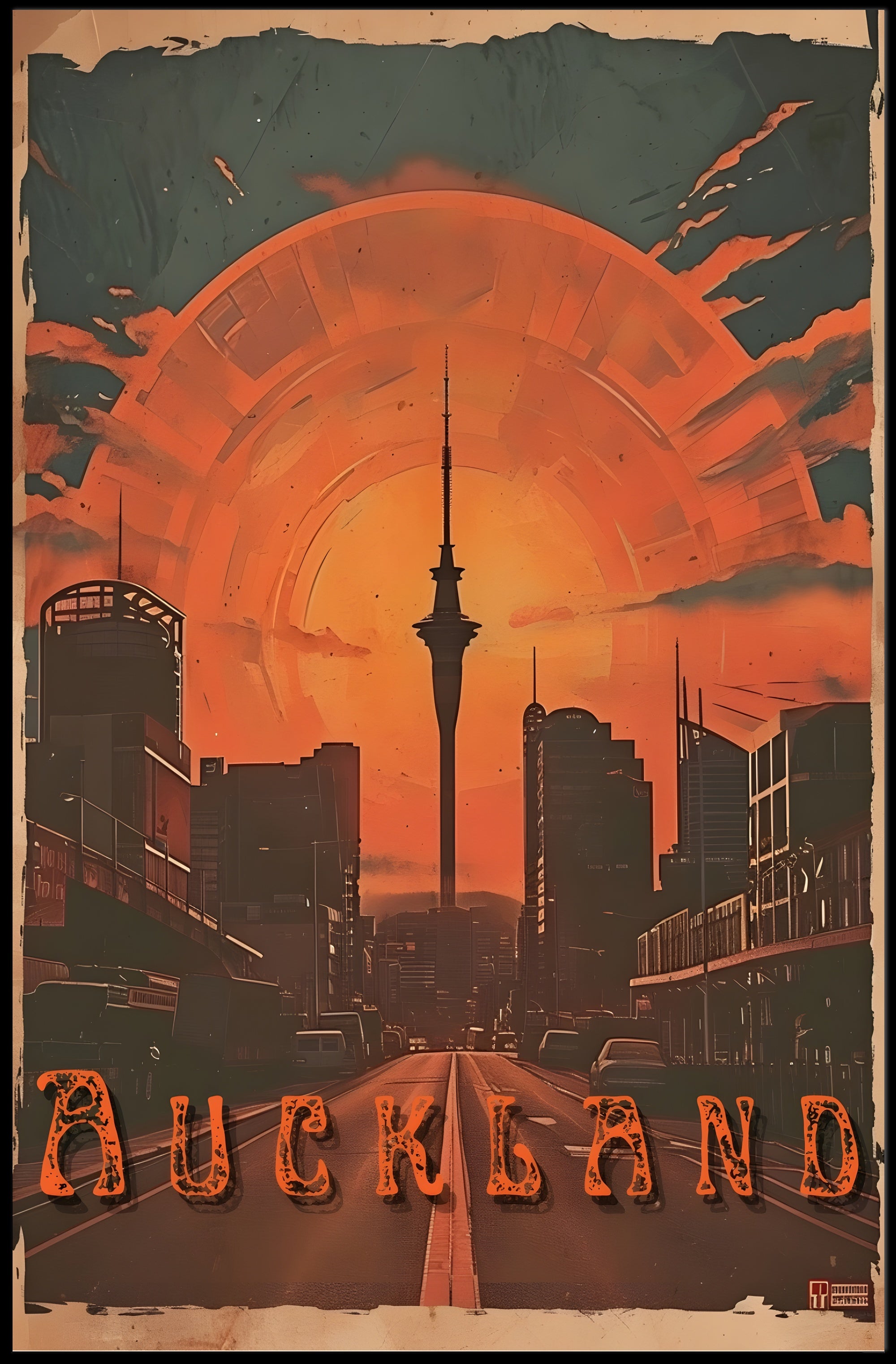 Auckland Skyline at Sunset Urban or Cityscape Poster PosterGoat