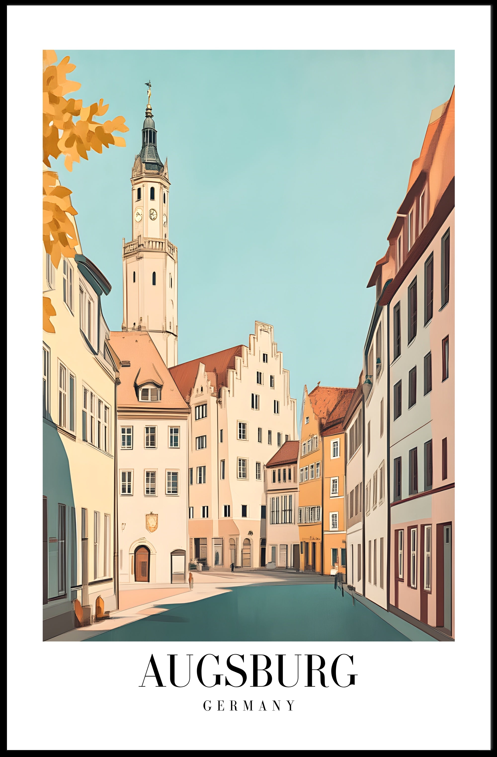 Augsburg's Enchanting Streets: Tranquil Cityscape Art Poster PosterGoat