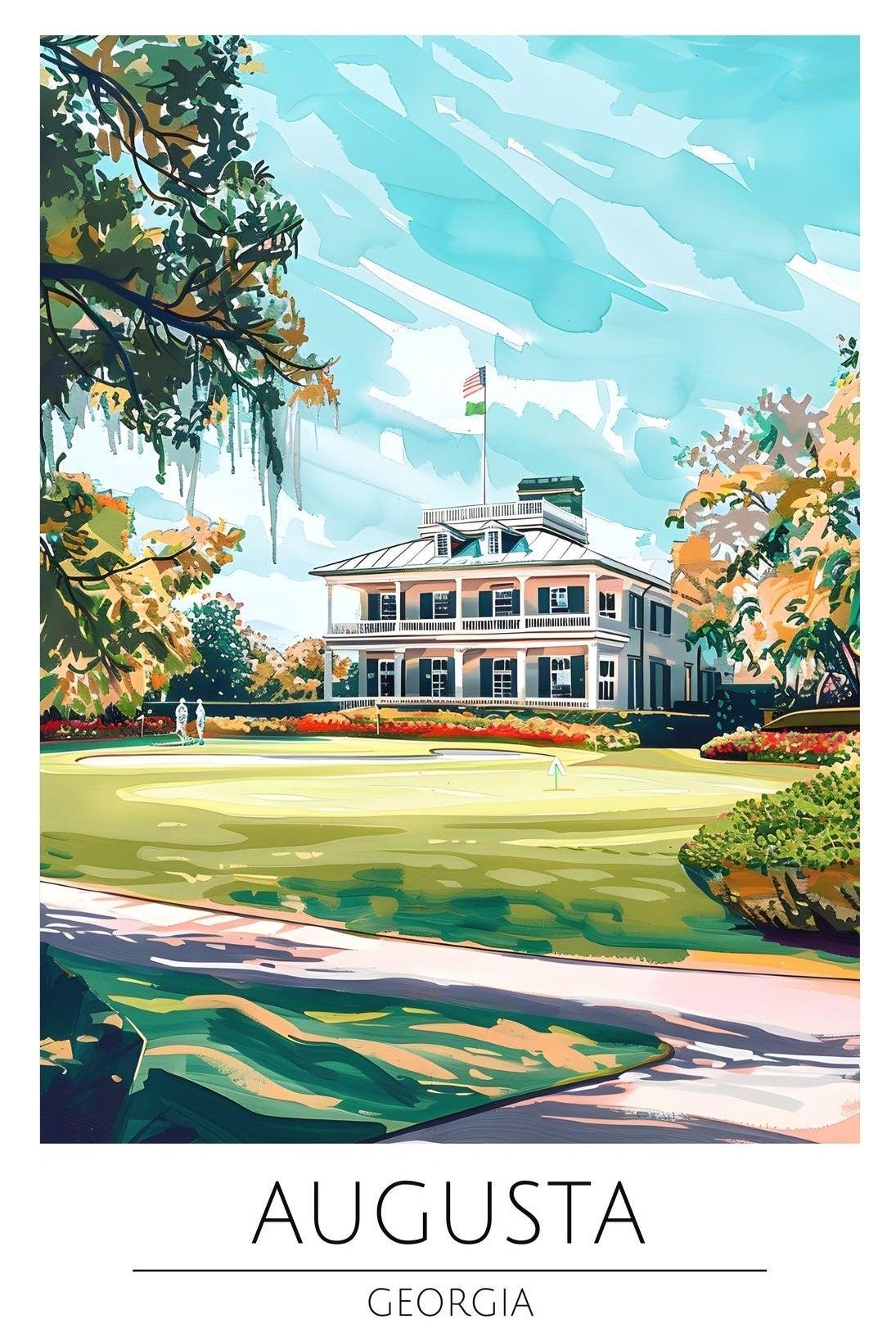 Augusta Georgia Clubhouse Golf Scenic Sports Poster PosterGoat