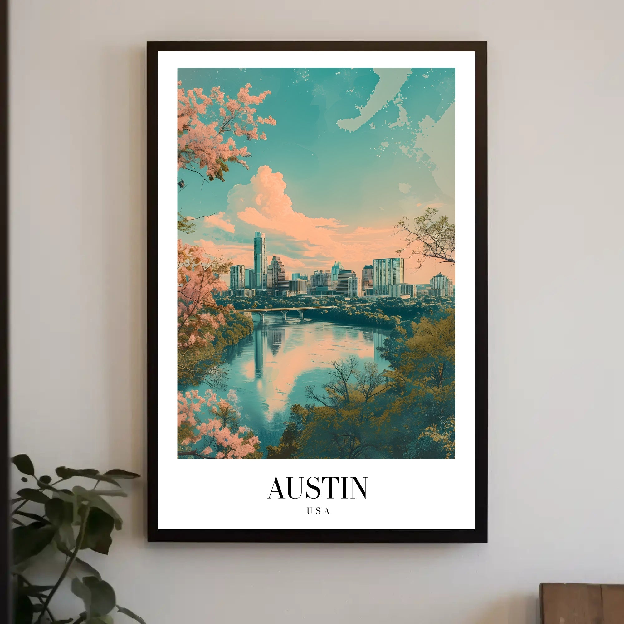 Austin Skyline Reflected in River Urban or Cityscape Poster PosterGoat