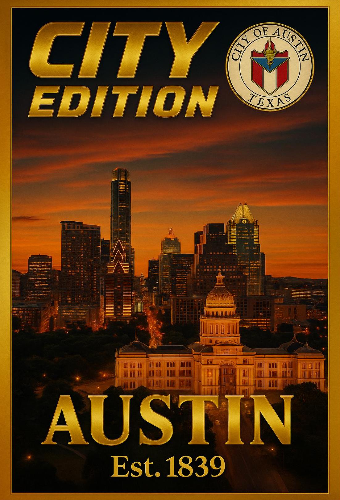 Austin Sunset Skyline City Edition Travel Poster PosterGoat