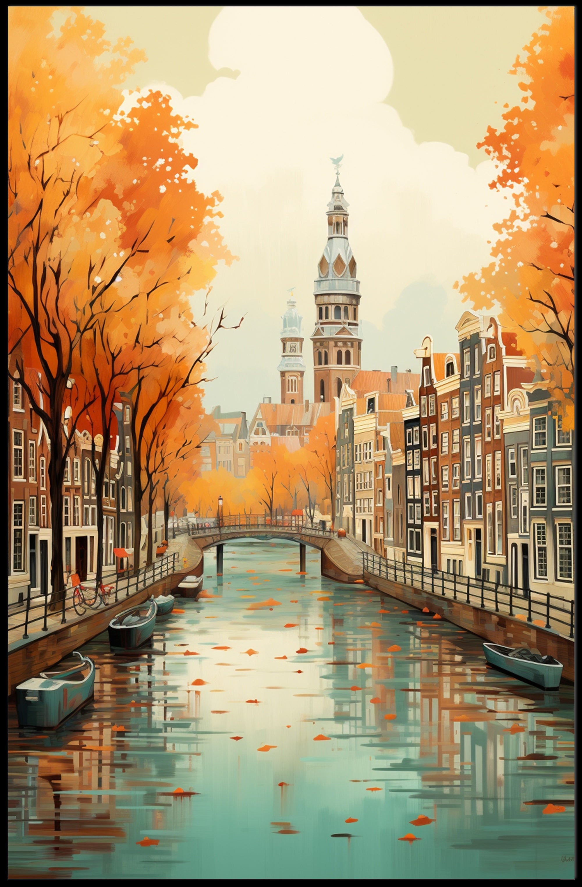 Autumn Amsterdam Canal Charm: Urban or Cityscape Poster PosterGoat