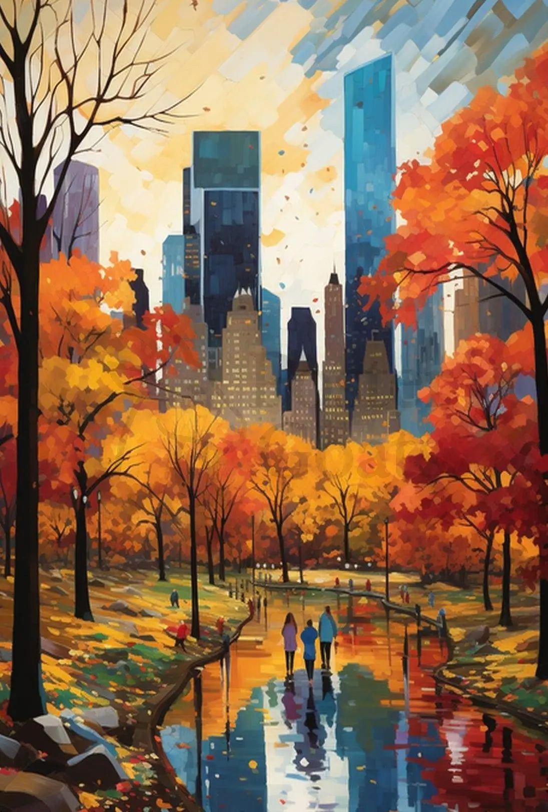 Autumn Urban Oasis in New York Artistic Poster PosterGoat