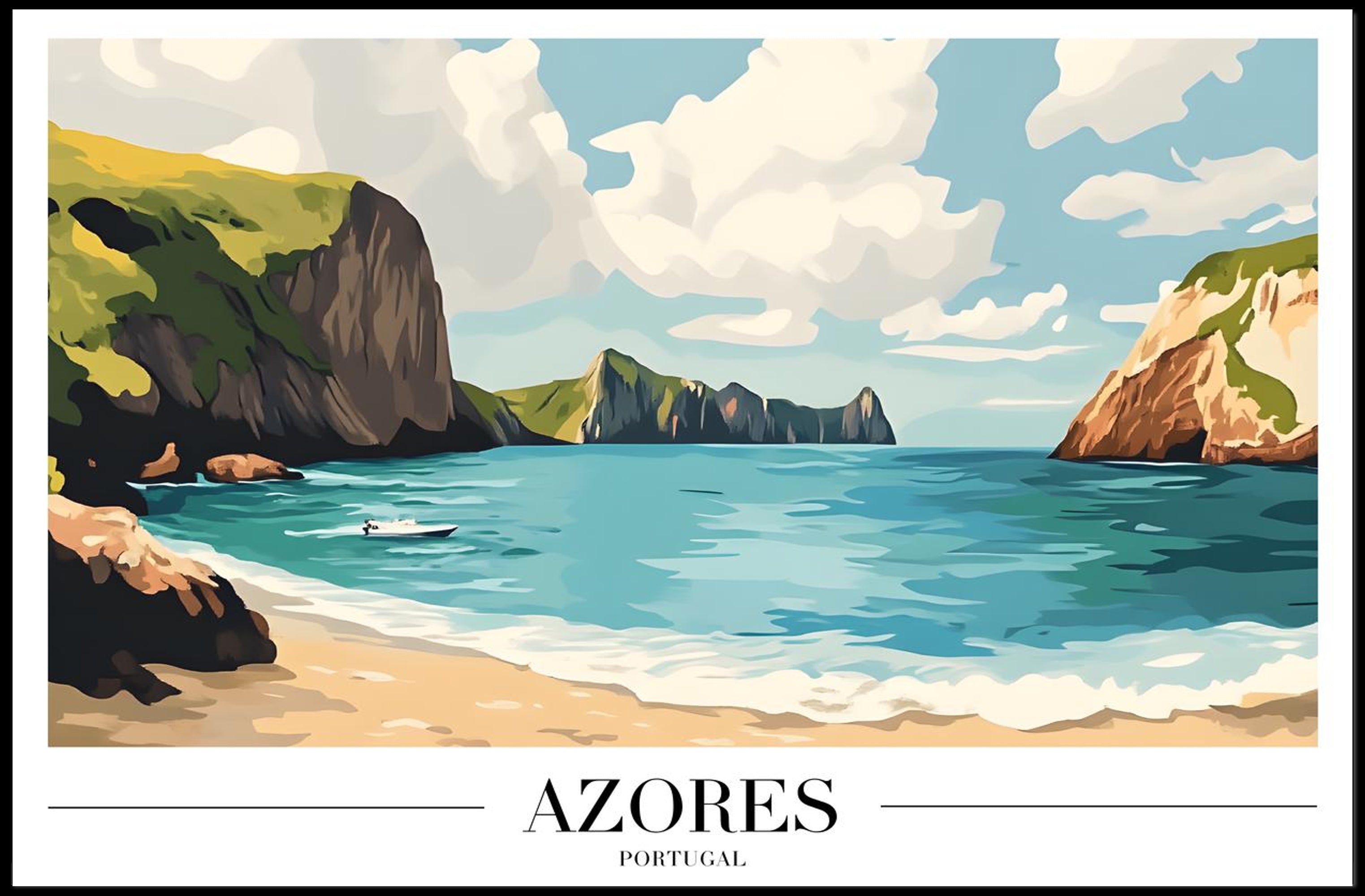 Azores Scenic Coastal Landscape Vintage Travel Poster PosterGoat