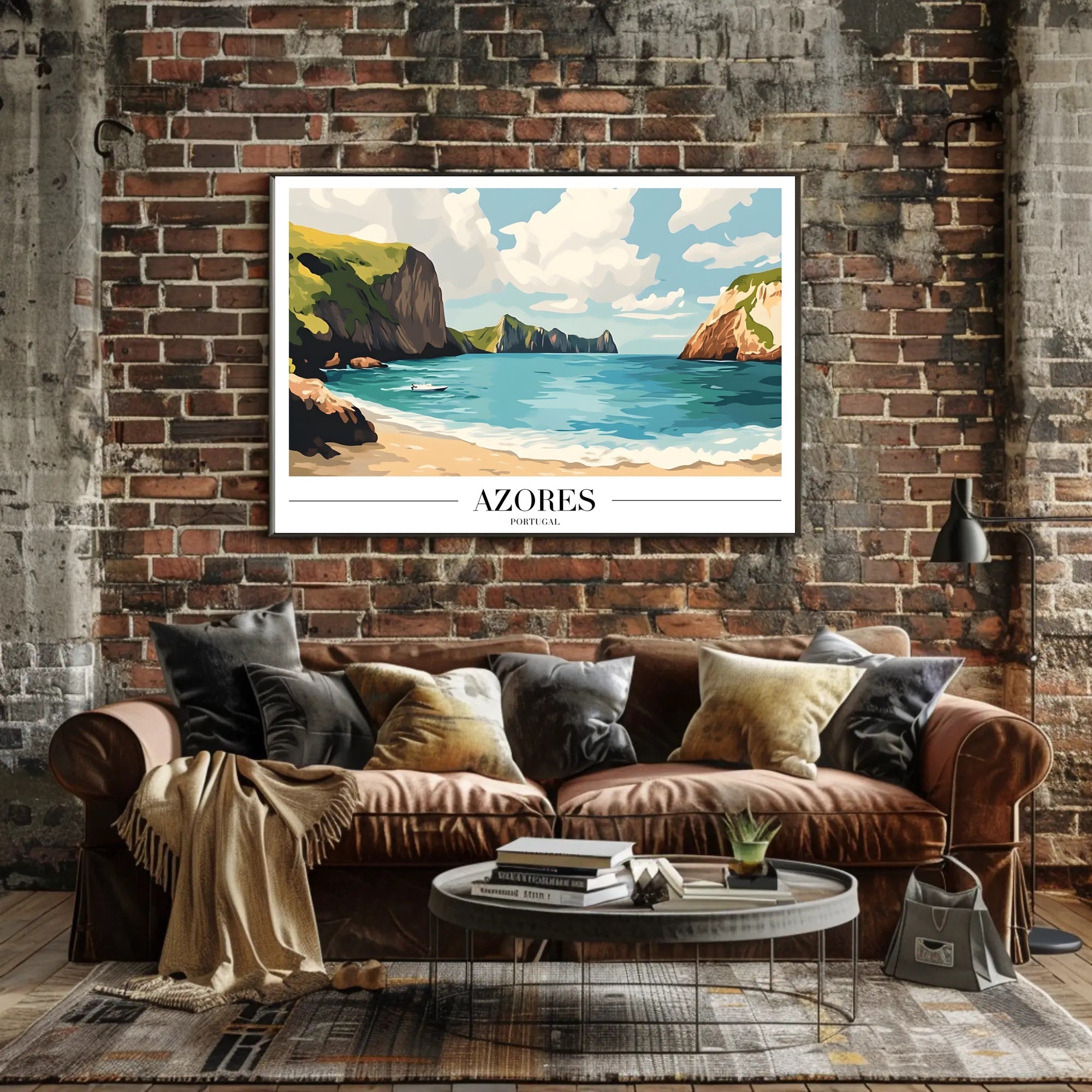 Azores Scenic Coastal Landscape Vintage Travel Poster PosterGoat