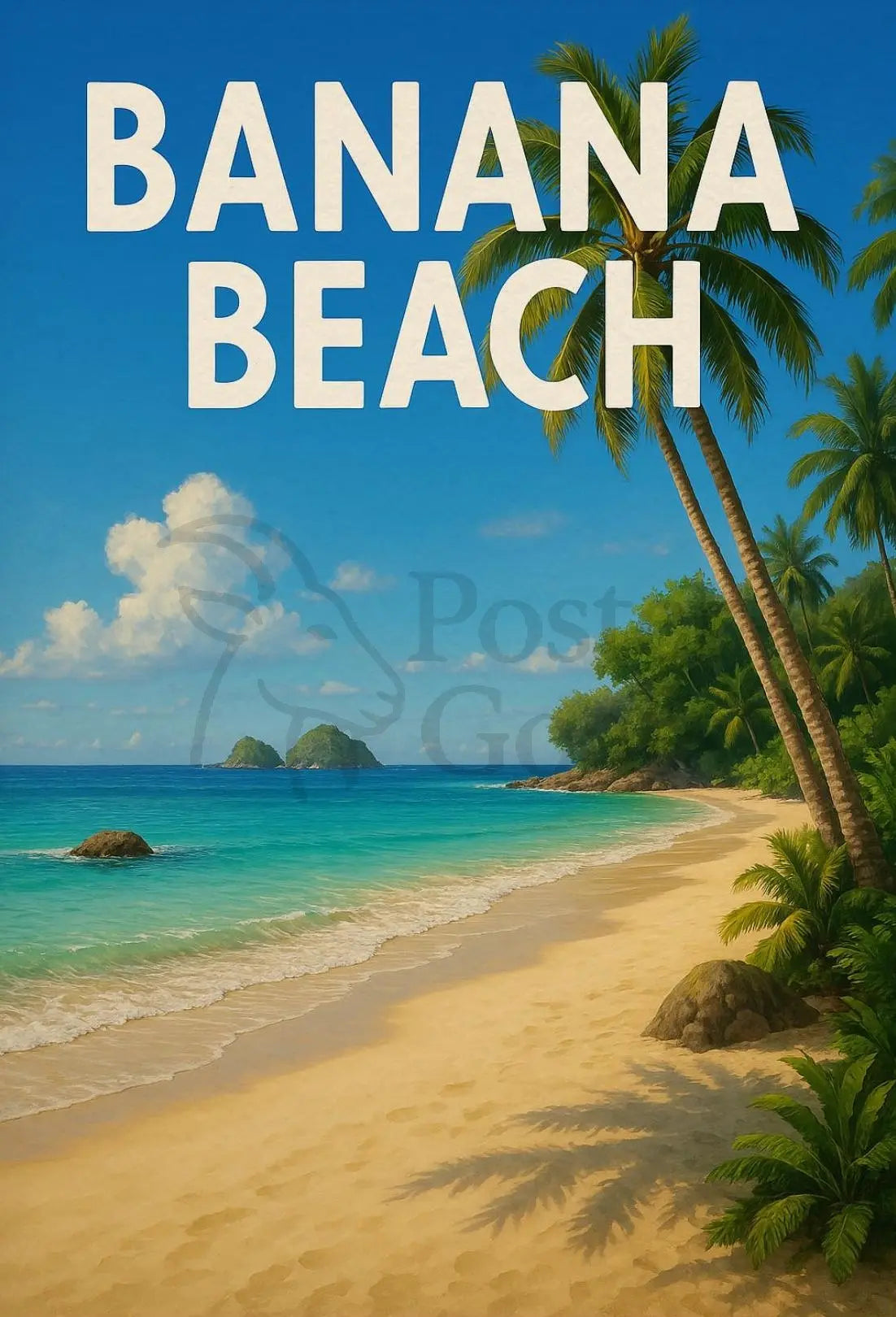 BANANA BEACH Tropical Paradise Vintage Travel Poster PosterGoat