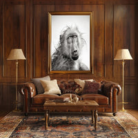 Baboon's Intense Gaze: Photorealistic Animal Poster PosterGoat