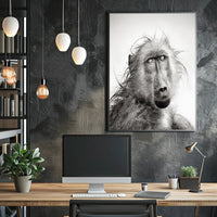 Baboon's Intense Gaze: Photorealistic Animal Poster PosterGoat