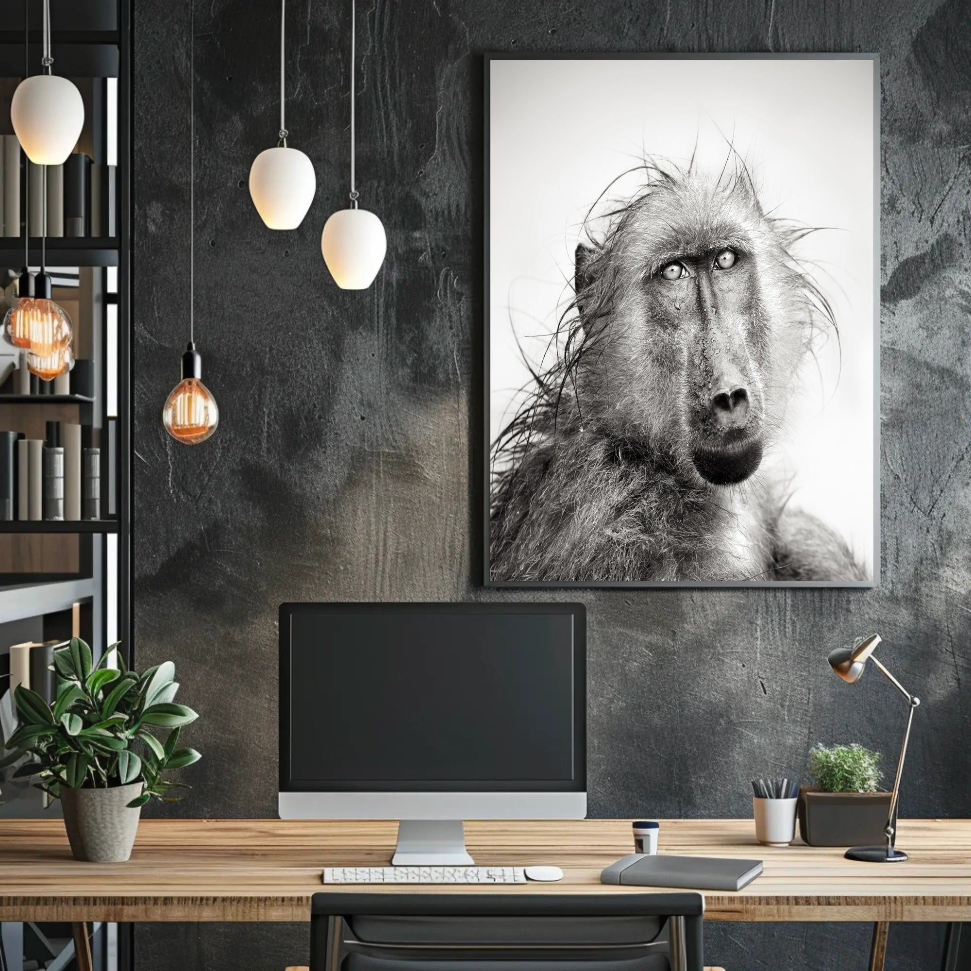 Baboon's Intense Gaze: Photorealistic Animal Poster PosterGoat