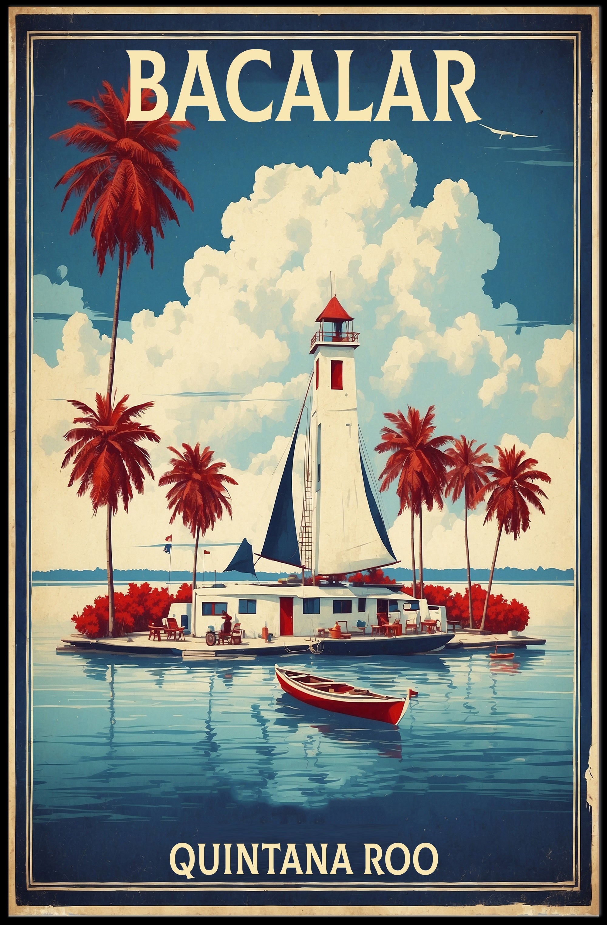 Bacalar Lighthouse in Vintage Travel Poster PosterGoat