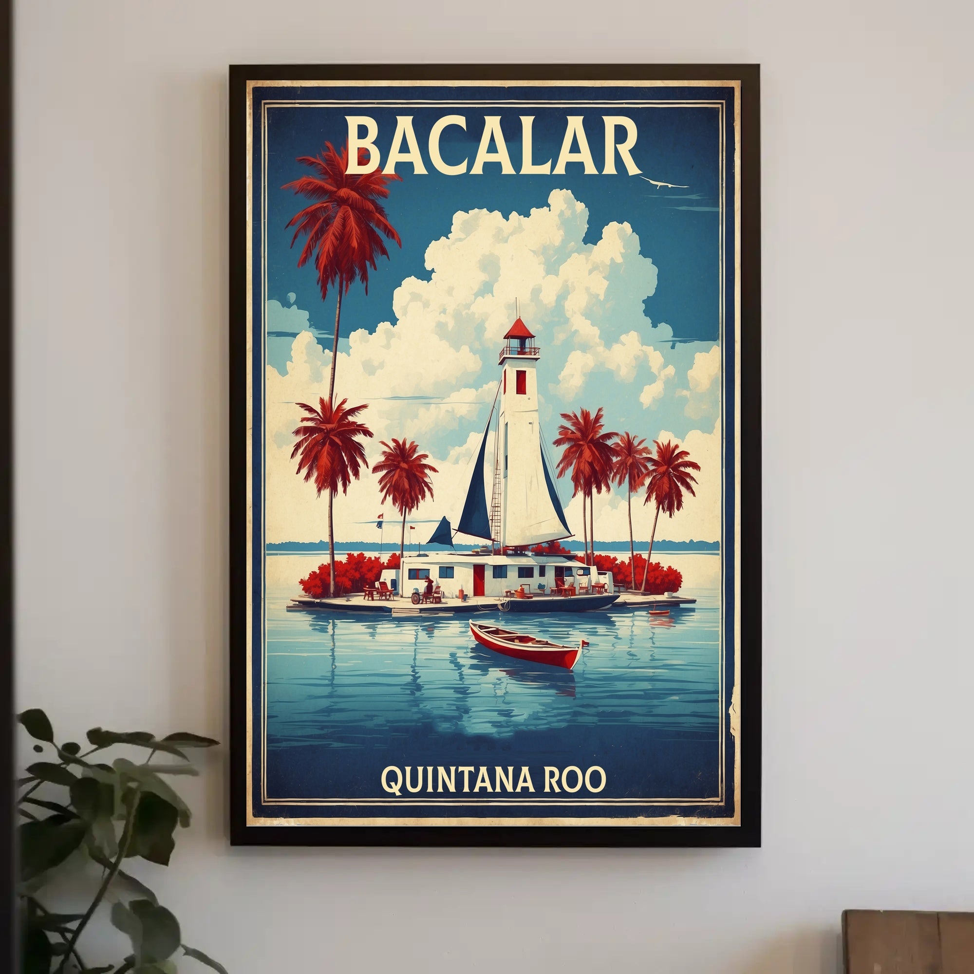 Bacalar Lighthouse in Vintage Travel Poster PosterGoat