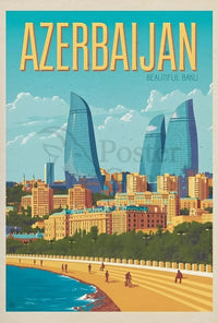 Baku Flame Towers Modern Travel Poster PosterGoat
