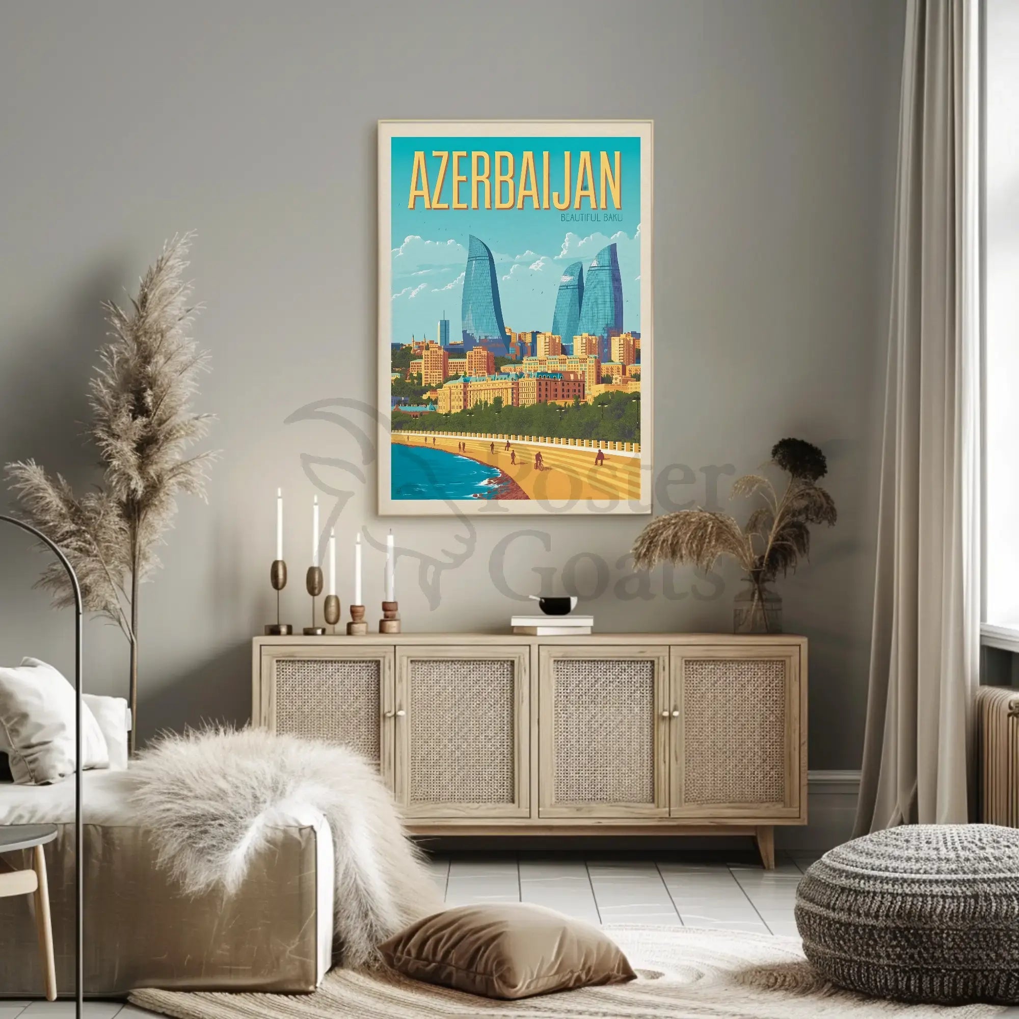 Baku Flame Towers Modern Travel Poster PosterGoat
