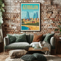 Baku Flame Towers Modern Travel Poster PosterGoat