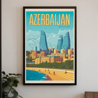 Baku Flame Towers Modern Travel Poster PosterGoat