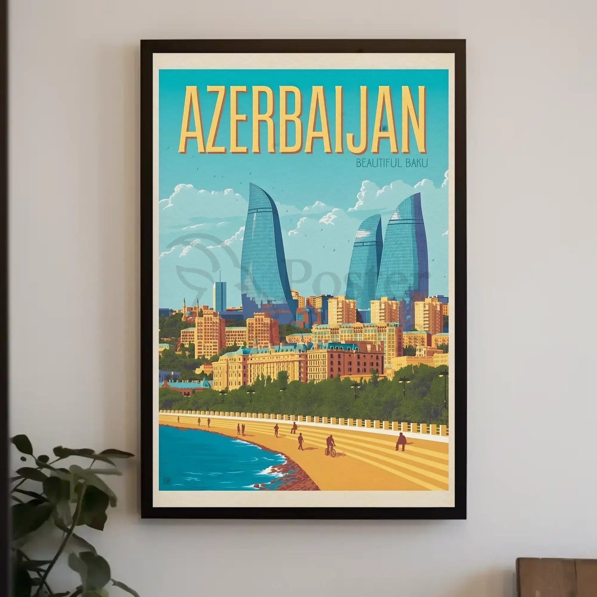 Baku Flame Towers Modern Travel Poster PosterGoat