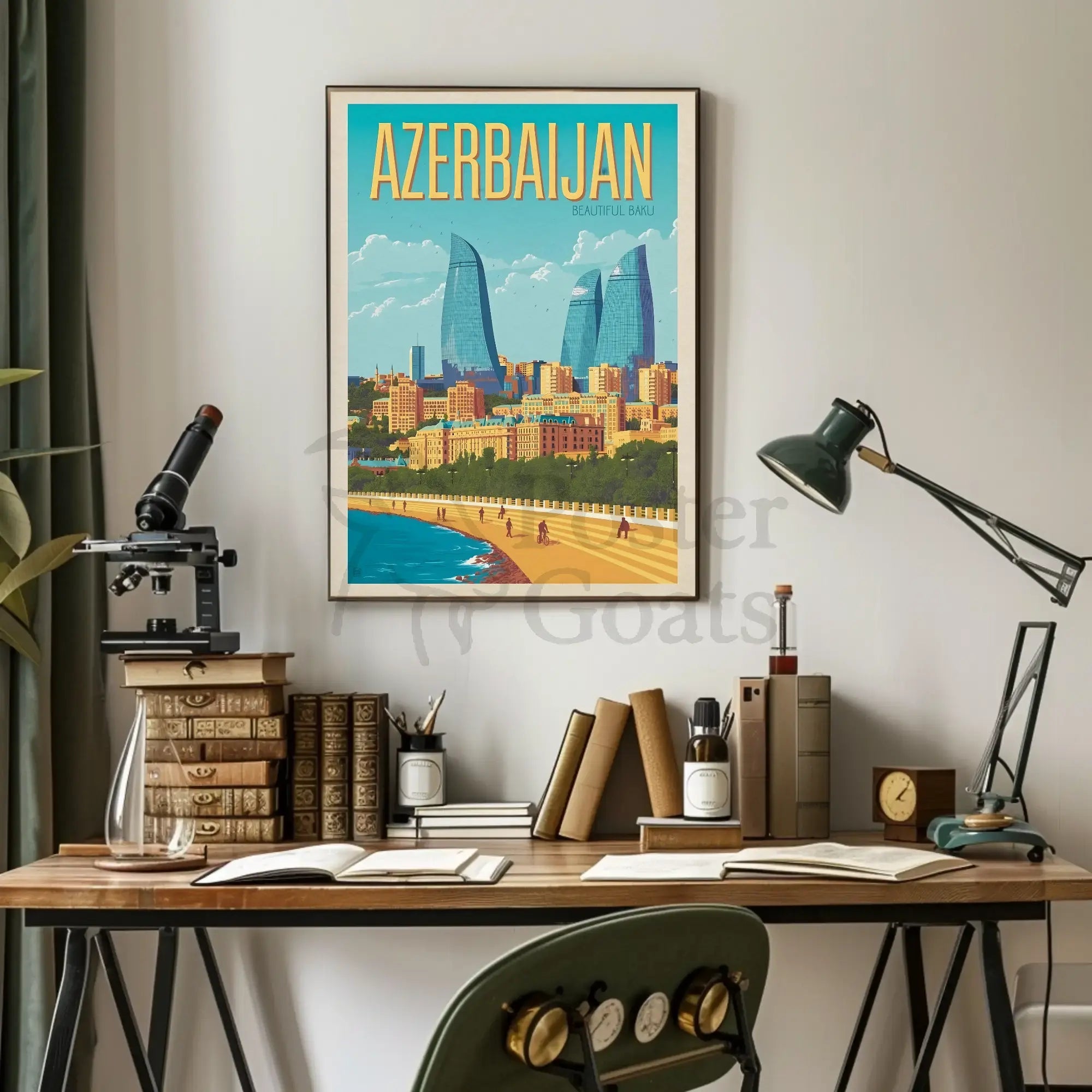 Baku Flame Towers Modern Travel Poster PosterGoat