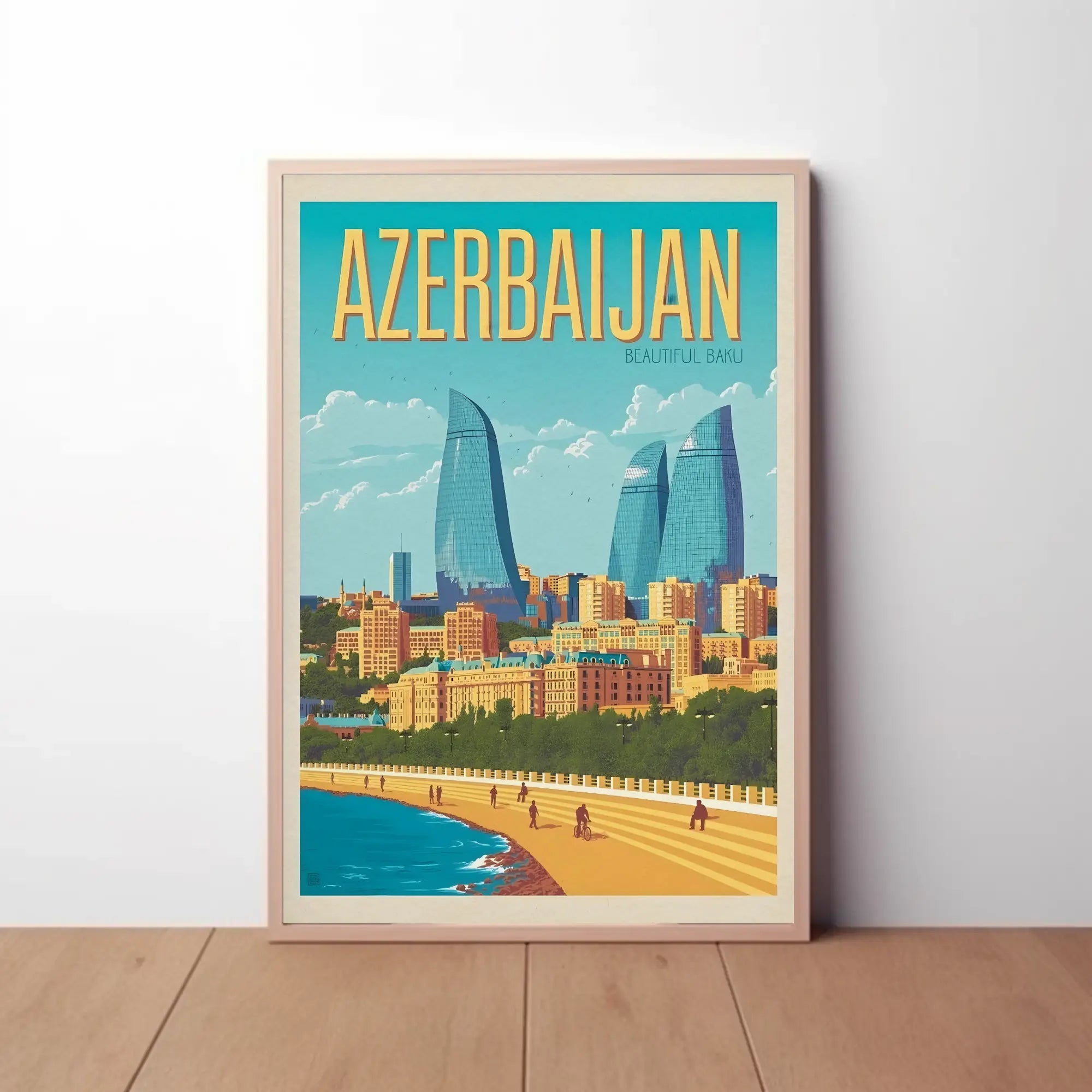 Baku Flame Towers Modern Travel Poster PosterGoat