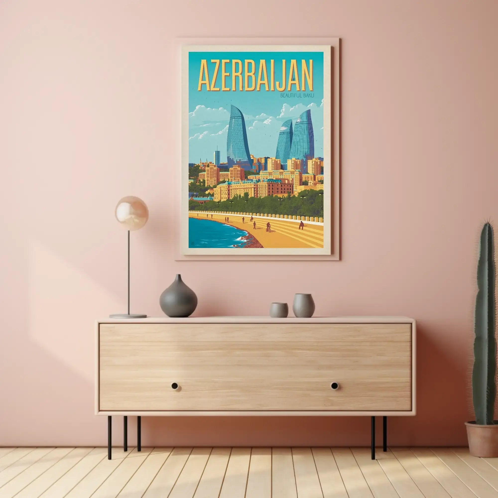 Baku Flame Towers Modern Travel Poster PosterGoat