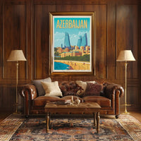 Baku Flame Towers Modern Travel Poster PosterGoat