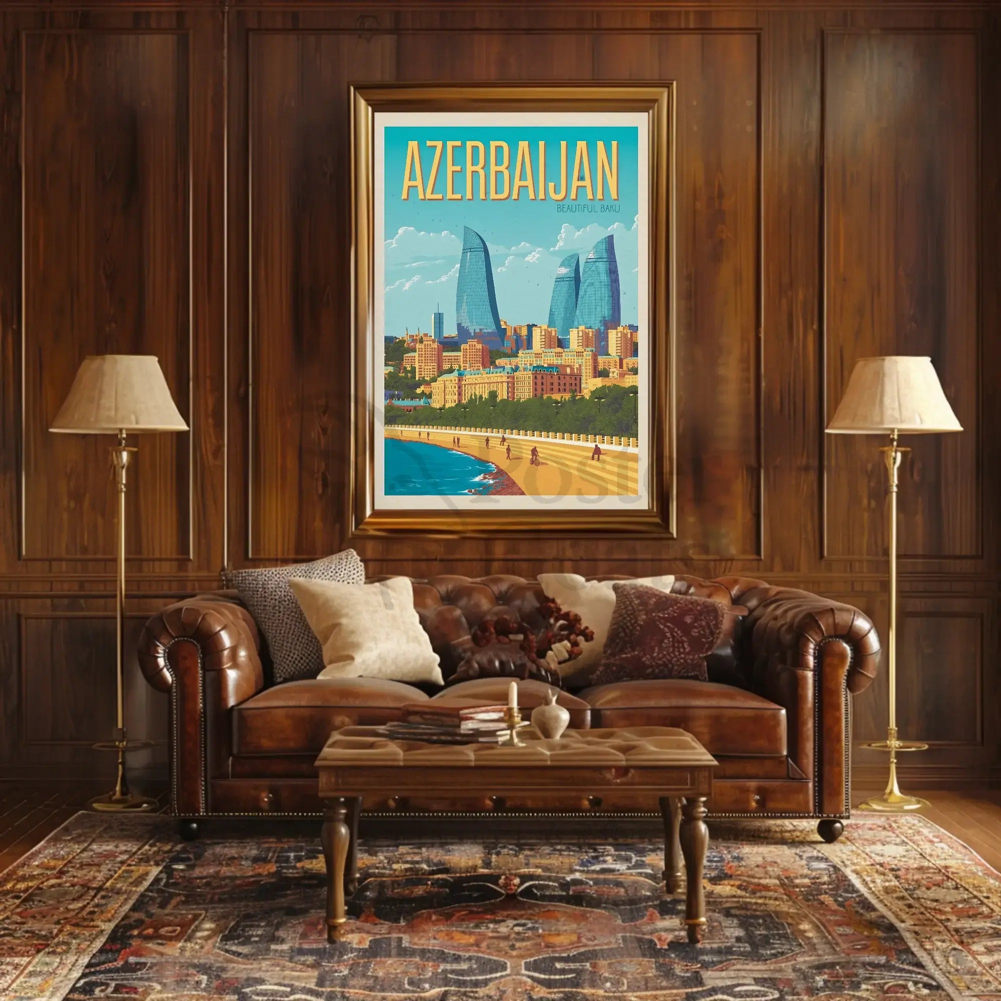 Baku Flame Towers Modern Travel Poster PosterGoat