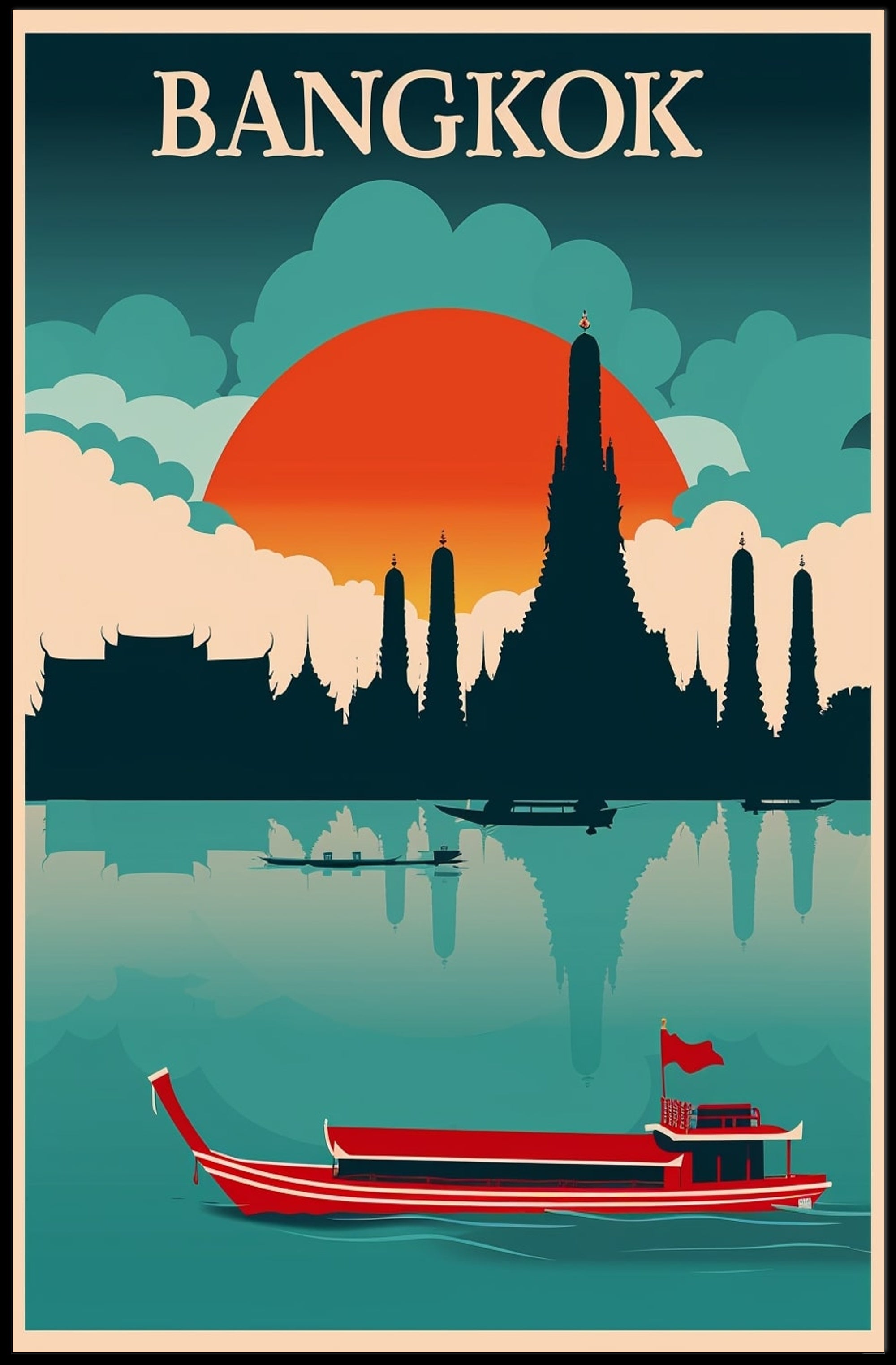 Bangkok Skyline Retro Travel Poster PosterGoat