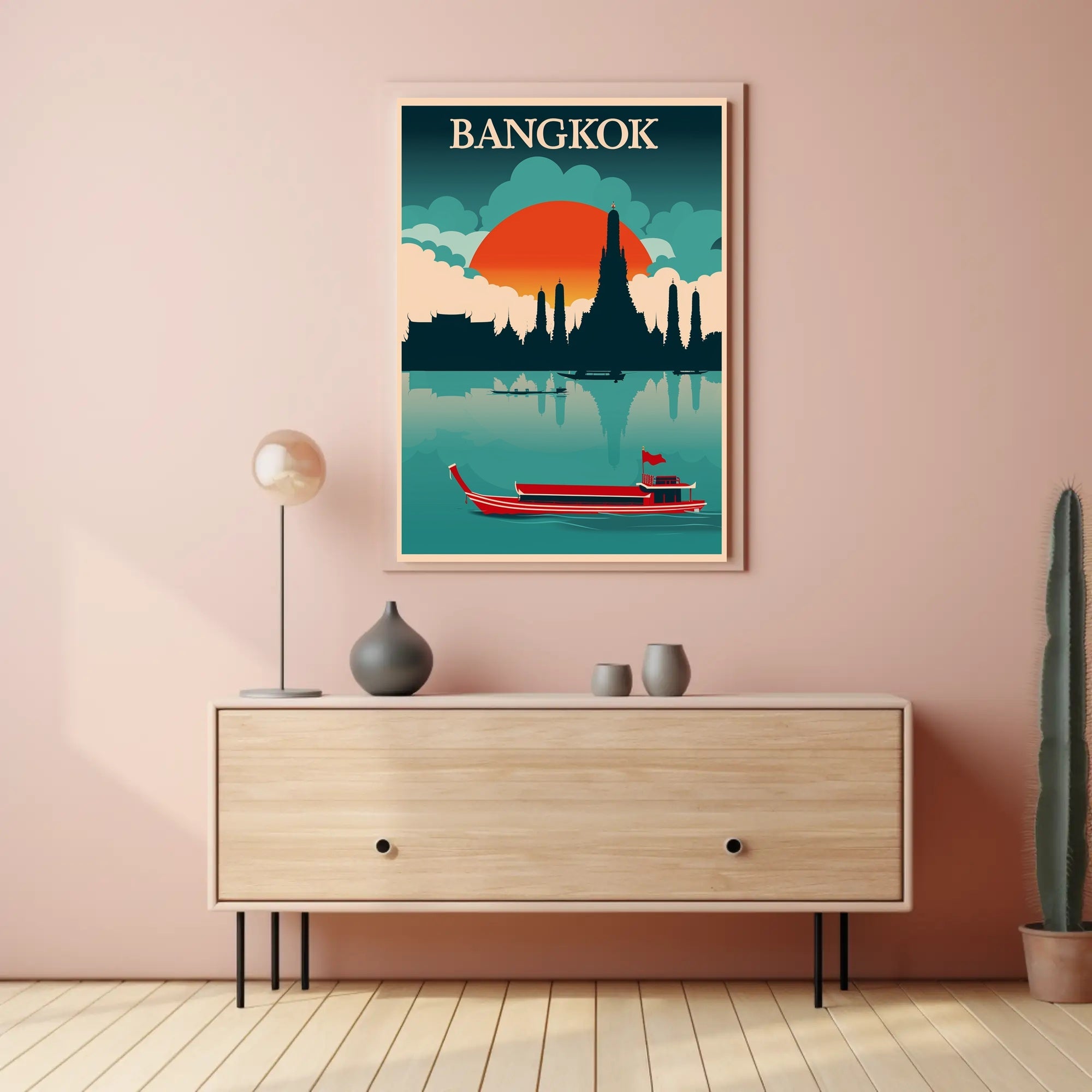 Bangkok Skyline Retro Travel Poster PosterGoat