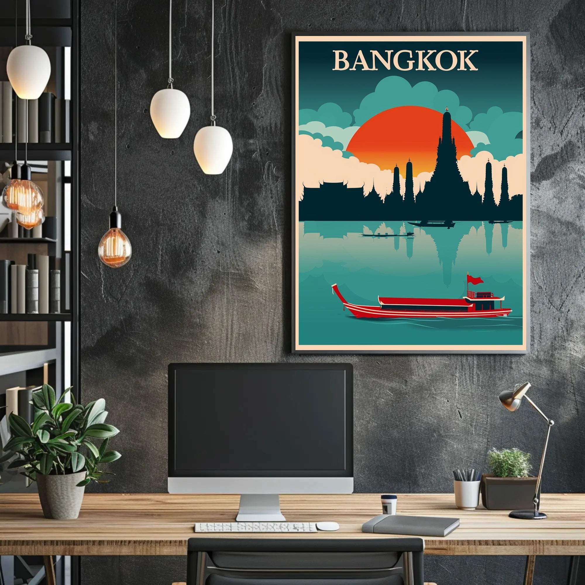Bangkok Skyline Retro Travel Poster PosterGoat