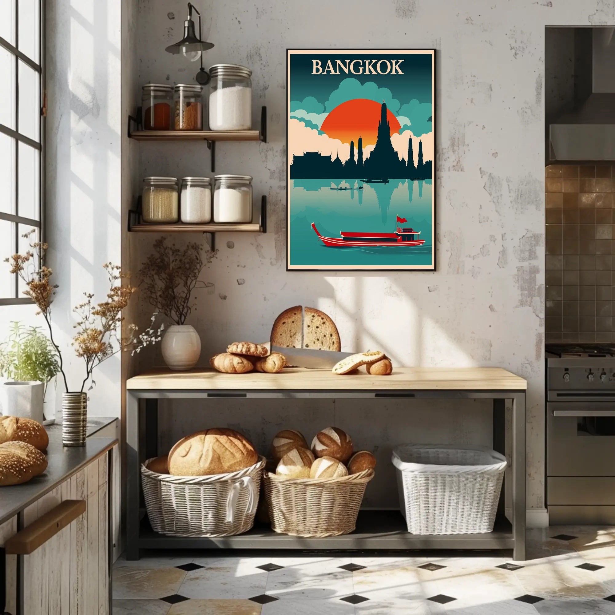 Bangkok Skyline Retro Travel Poster PosterGoat